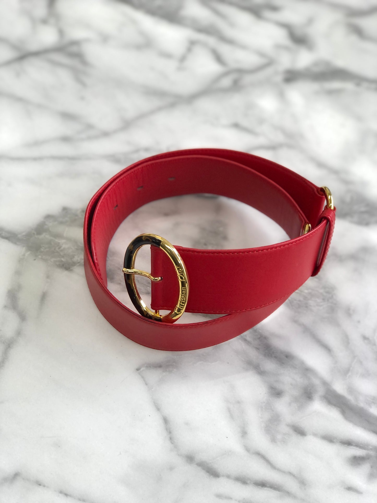 Christian Dioreh Oval Tortoiseshell Belt Red eh34eg