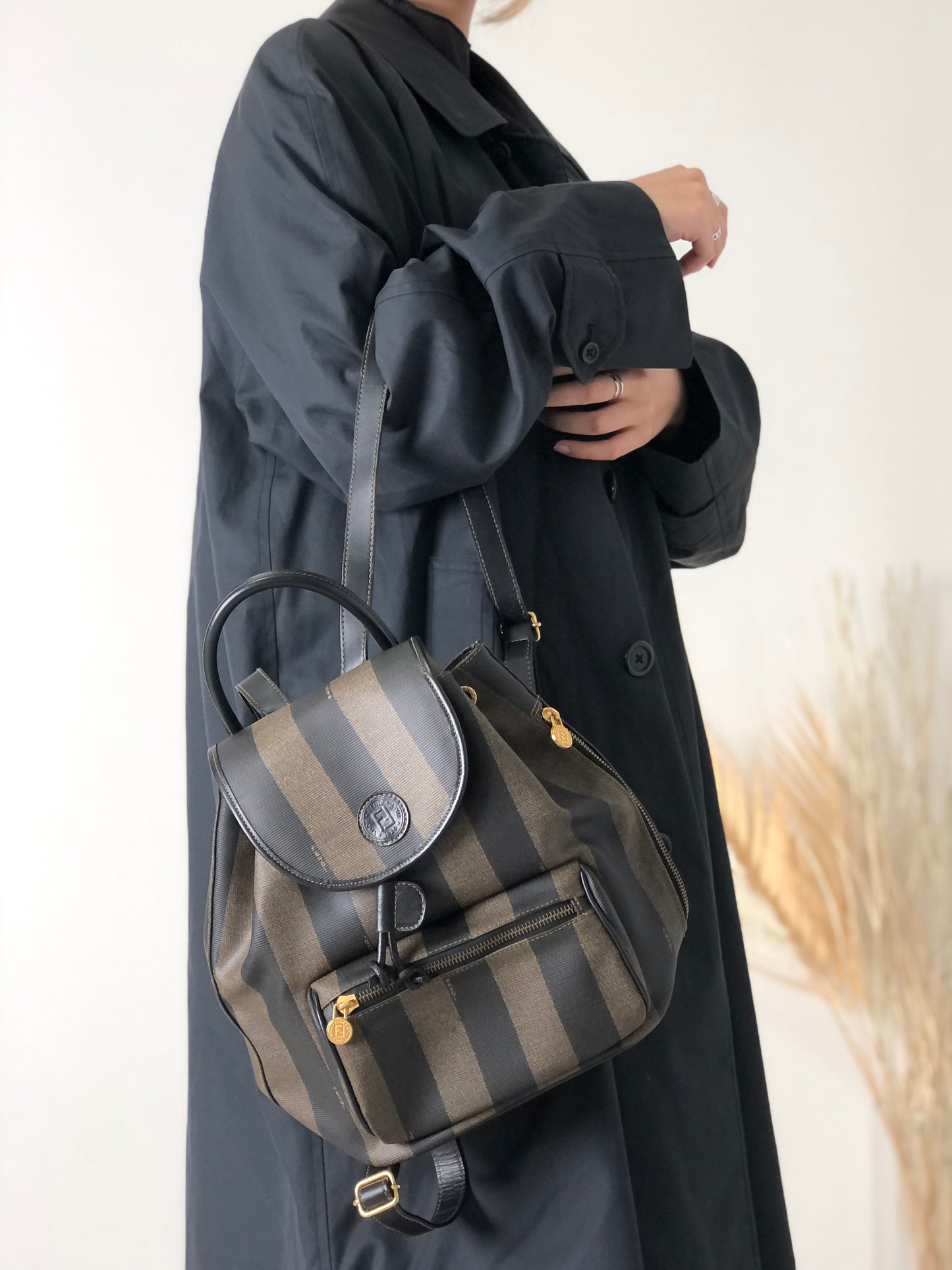 FENDI Pecan Logo Motif Leather Backpack Brown Vintage uykjuz