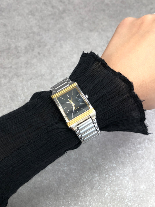 Yves Saint Laurent YSL Logo Quartz Watch Silver 5421-H04724Y Vintage k8c788