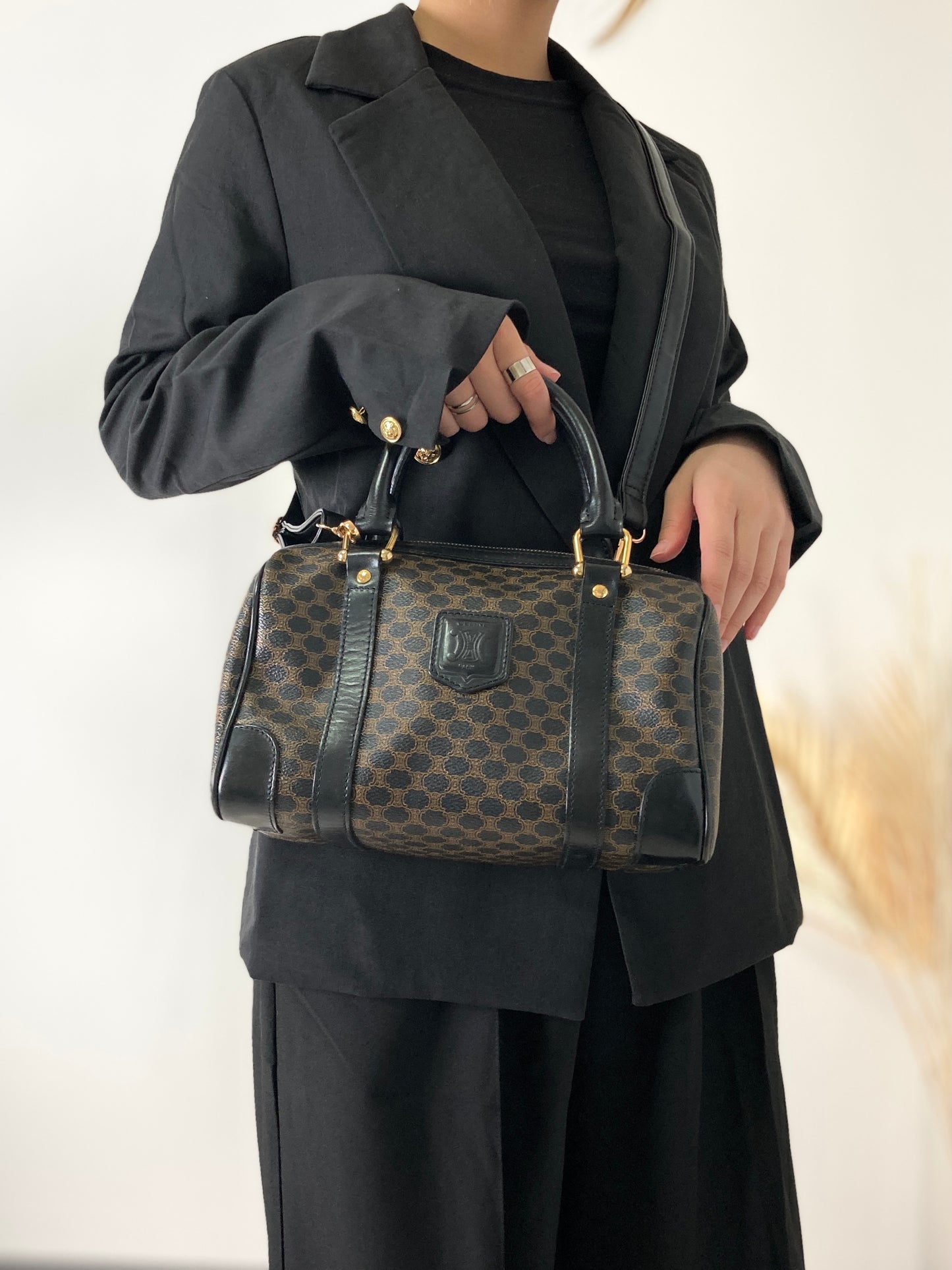 CELINE Macadam Blason Two-way Handbag Shoulder bag Boston bag Black Vintage kx4b84