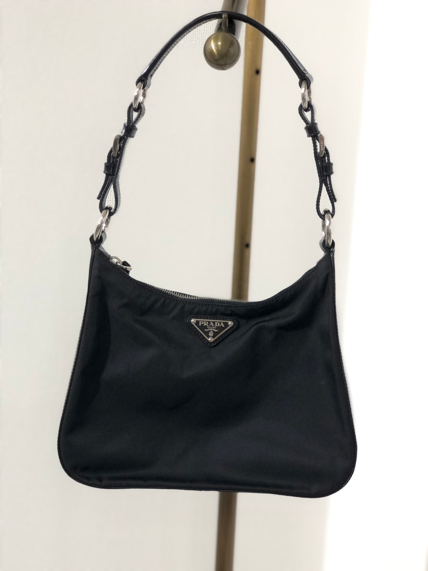 PRADA Triangle Logo Nylon Shoulder bag Hobo bag Black Vintage iazdpx