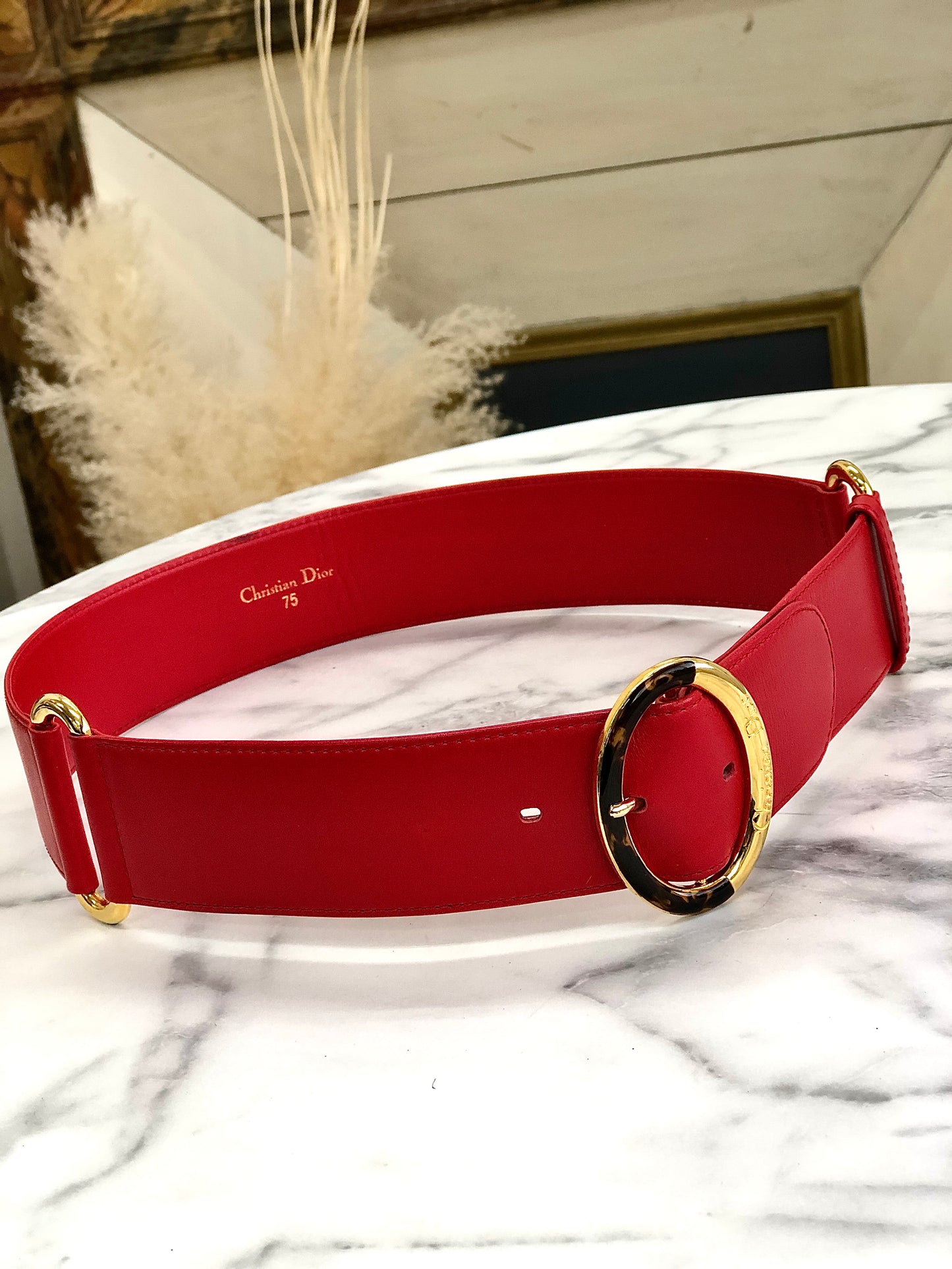 Christian Dioreh Oval Tortoiseshell Belt Red eh34eg