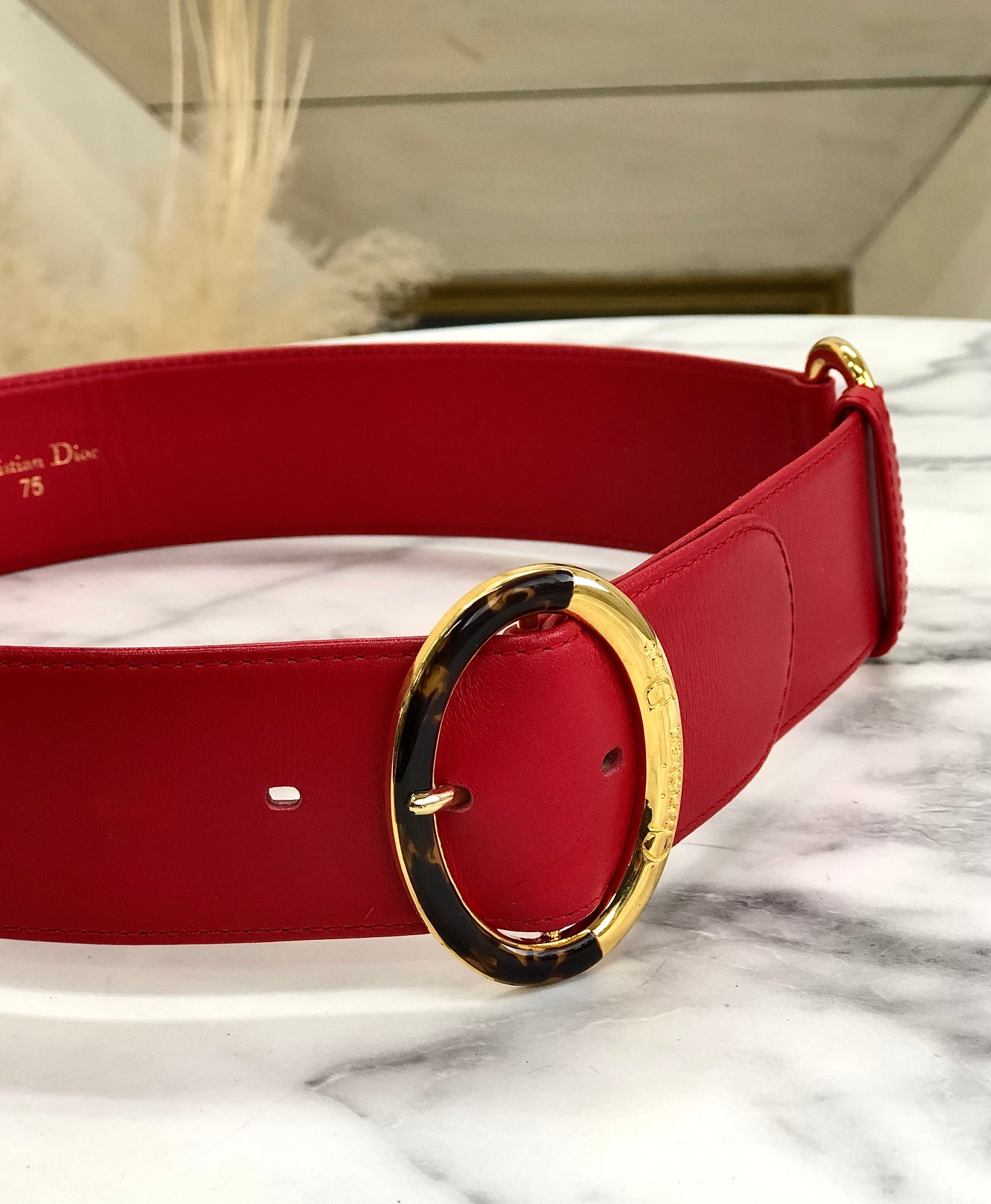Christian Dioreh Oval Tortoiseshell Belt Red eh34eg