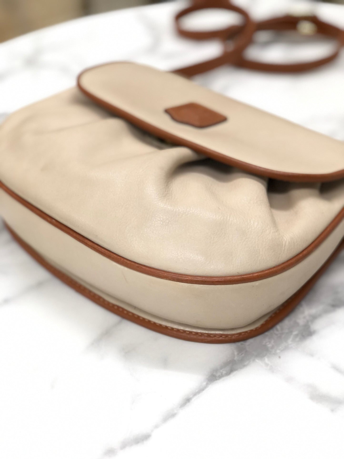 CELINE Blason Shirring Shoulder bag Ivory Vintage Old CELINE vatnr3