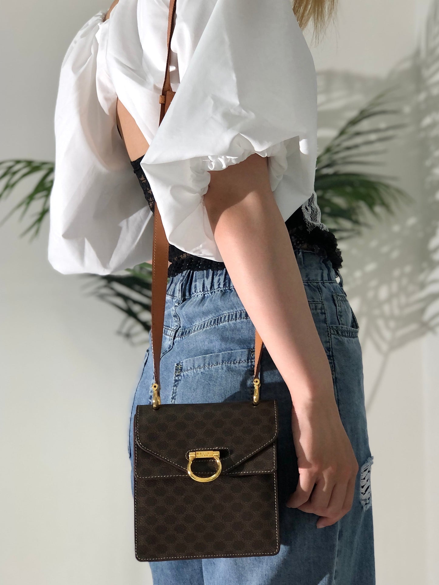 CELINE Macadam Gancini Double Flap Mini bag Shoulder bag Brown Vintage Old CELINE s5ygdx