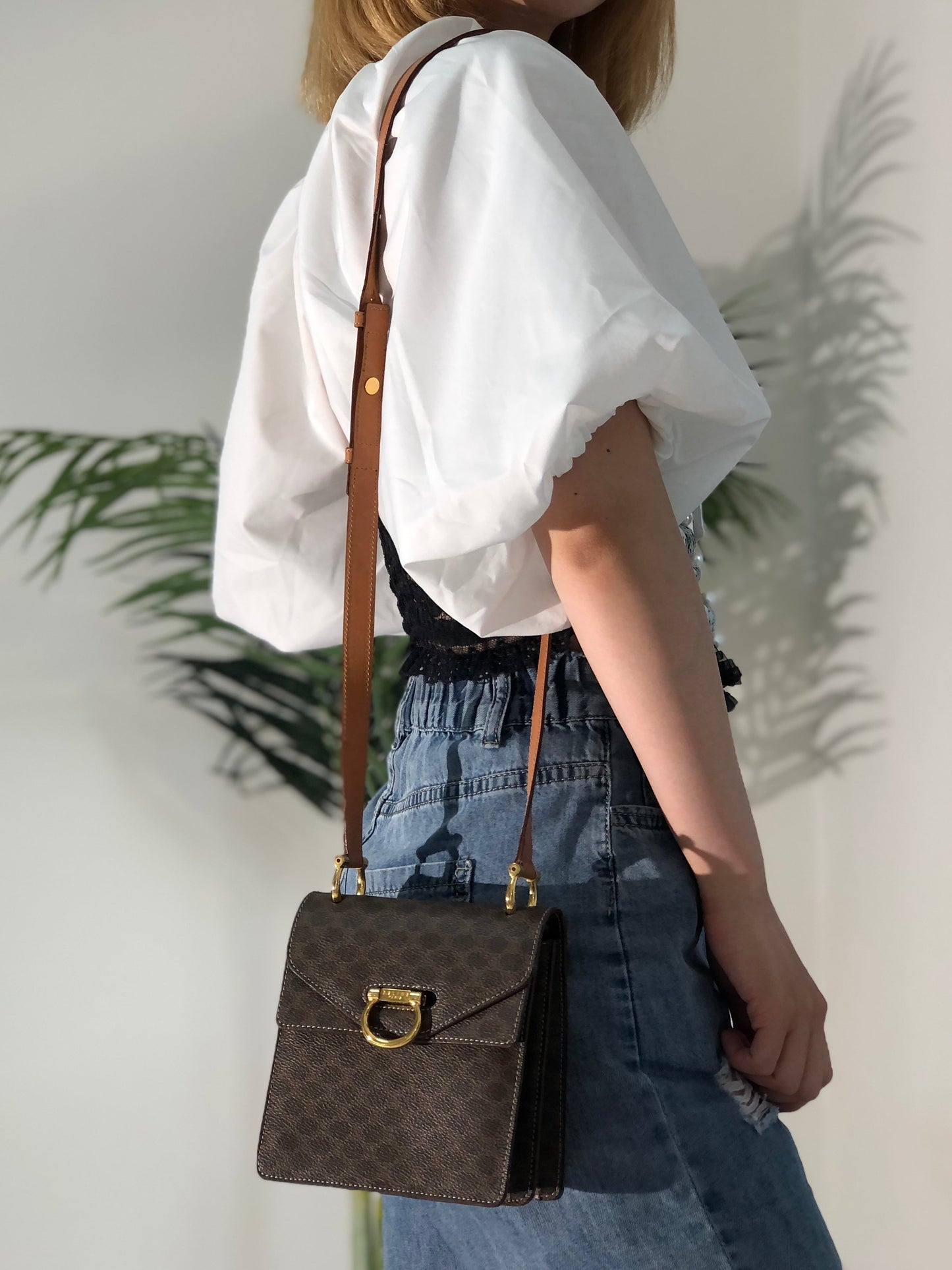 CELINE Macadam Gancini Double Flap Mini bag Shoulder bag Brown Vintage Old CELINE s5ygdx