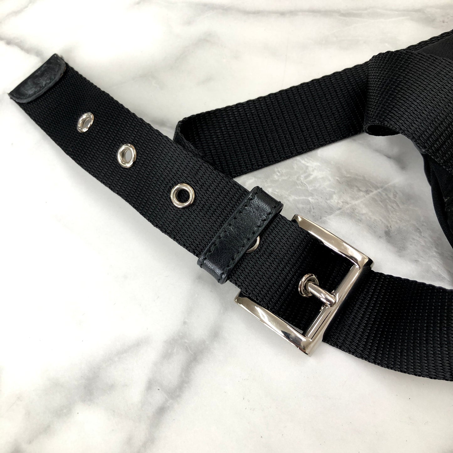 PRADA Triangle logo Nylon Waist bag Black Vintage sh566s