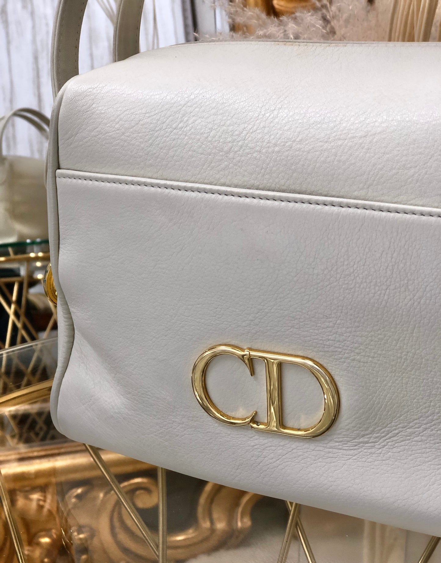 Christian Dior CD logo Leather handbag White Vintage jnzf2z