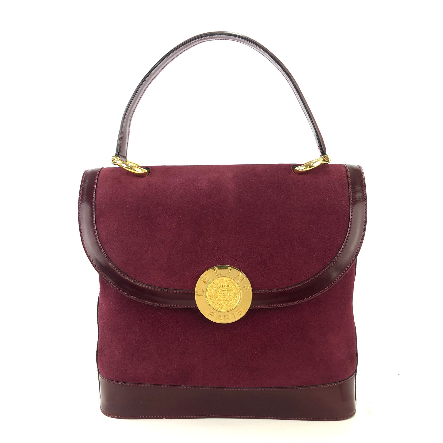 CELINE medal motif suede handbag Bordeaux vintage old Celine jijb28