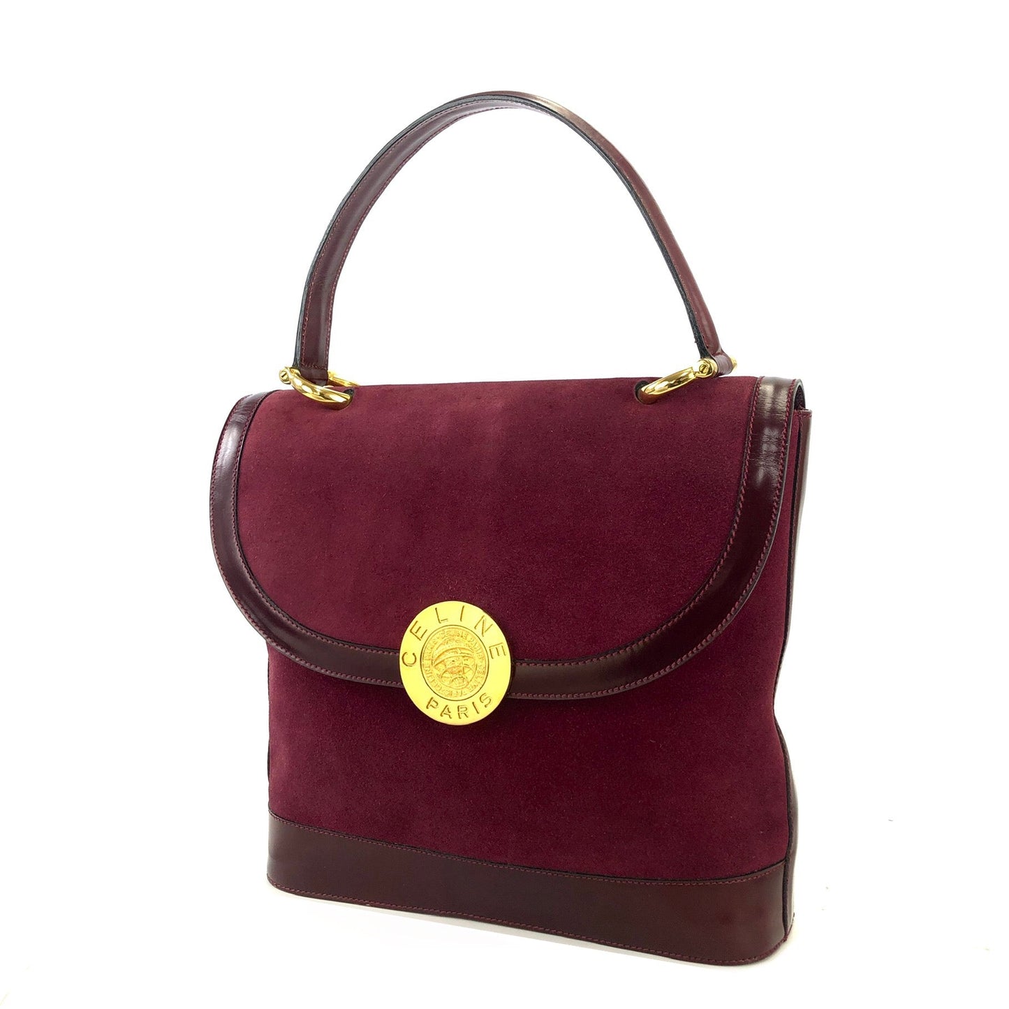 CELINE medal motif suede handbag Bordeaux vintage old Celine jijb28