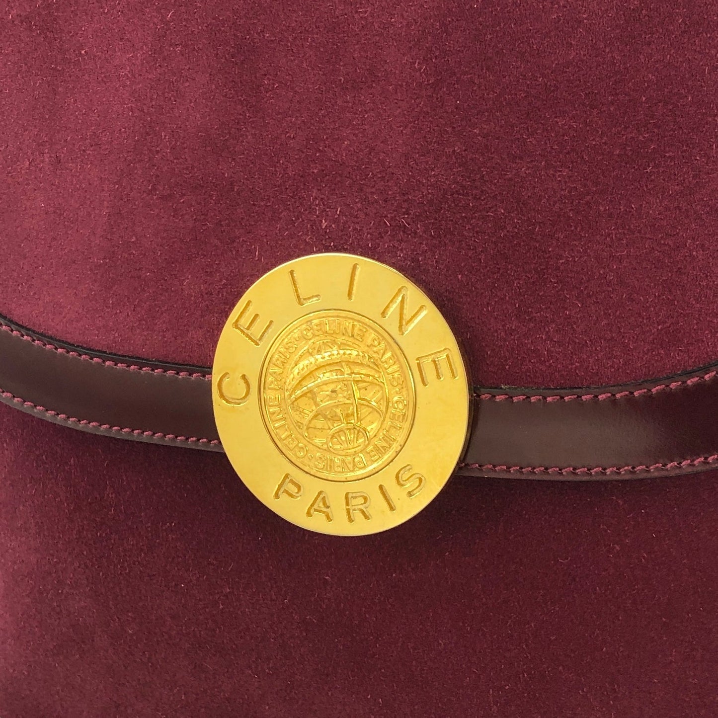 CELINE medal motif suede handbag Bordeaux vintage old Celine jijb28