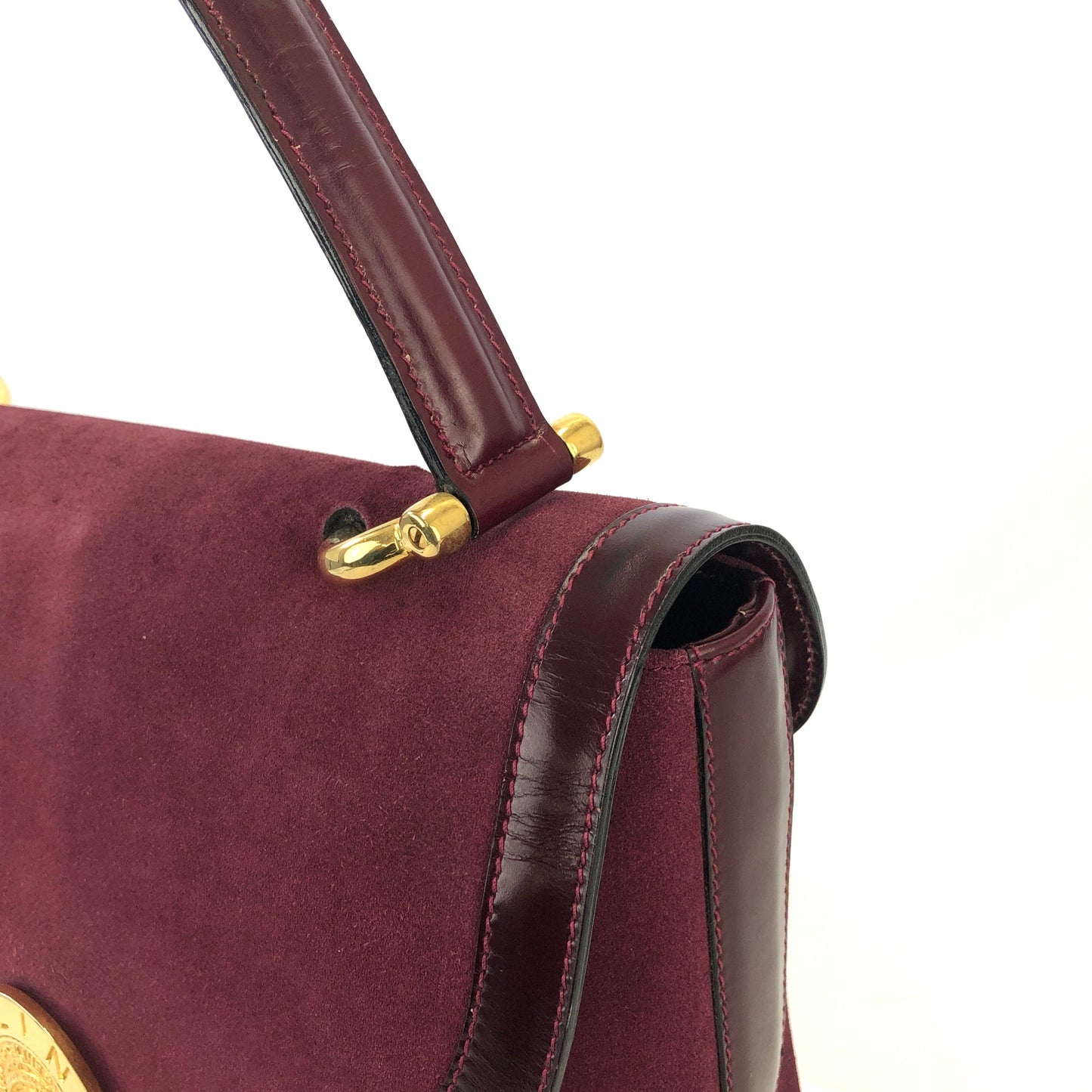 CELINE medal motif suede handbag Bordeaux vintage old Celine jijb28