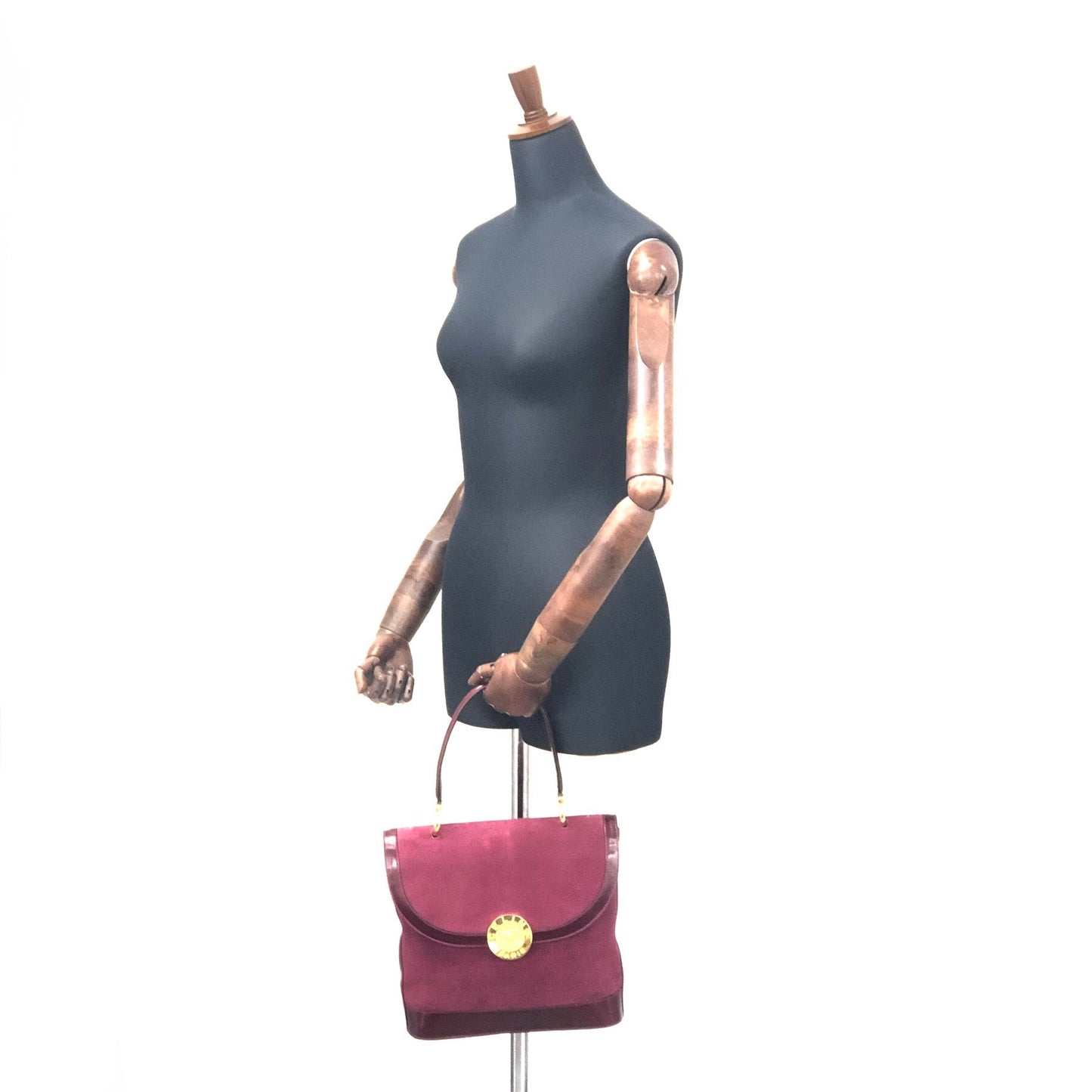 CELINE medal motif suede handbag Bordeaux vintage old Celine jijb28
