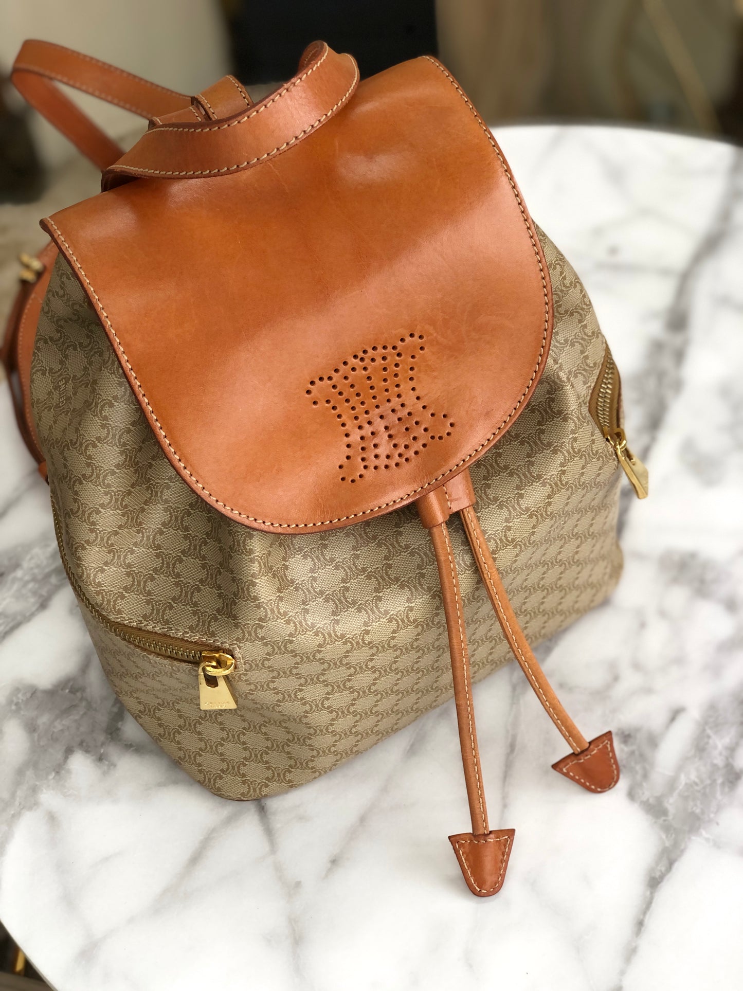 CELINE Macadam Triomphe 背包 米色 Vintage Old Celine mchxj3