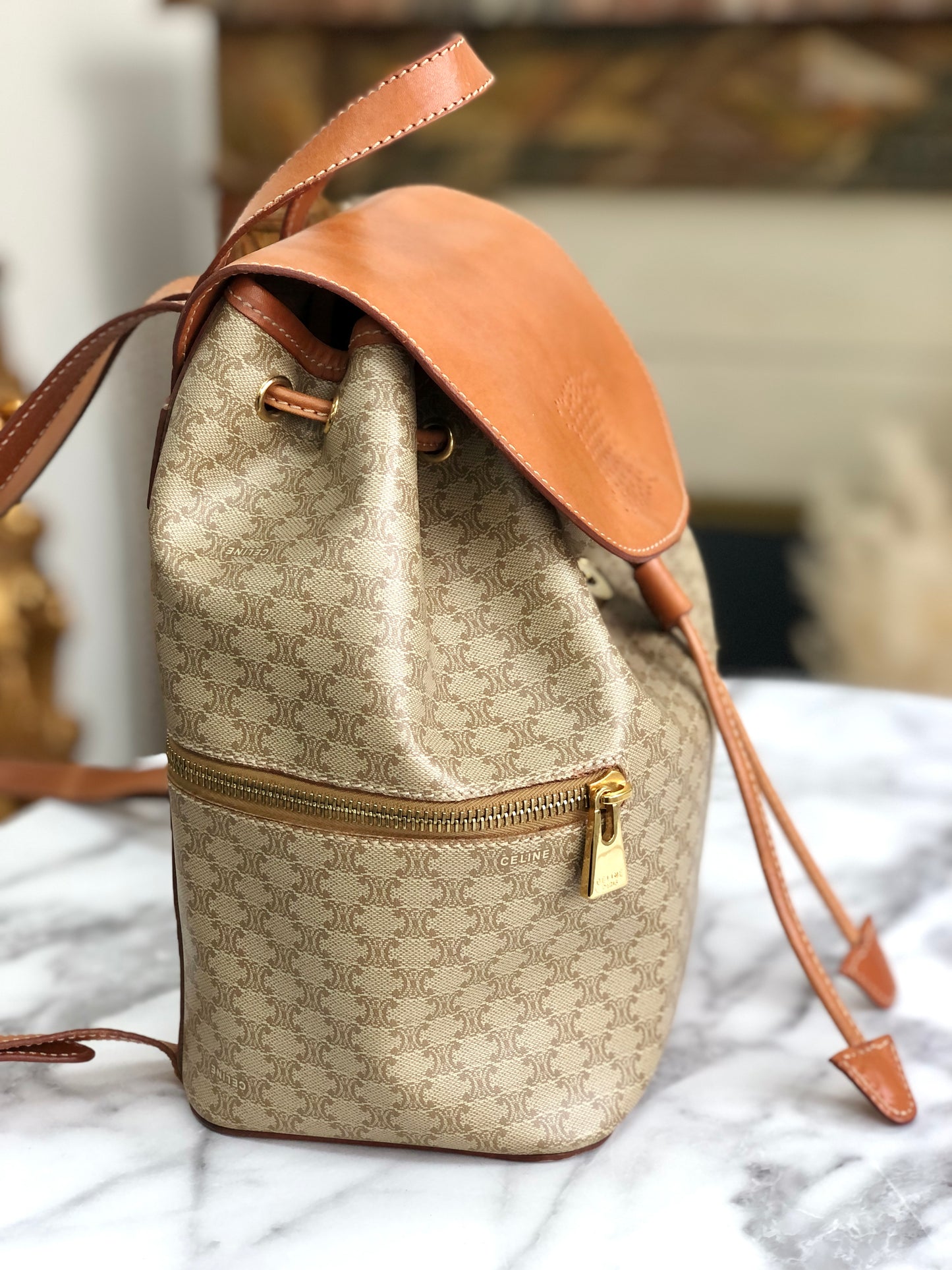 CELINE Macadam Triomphe 背包 米色 Vintage Old Celine mchxj3