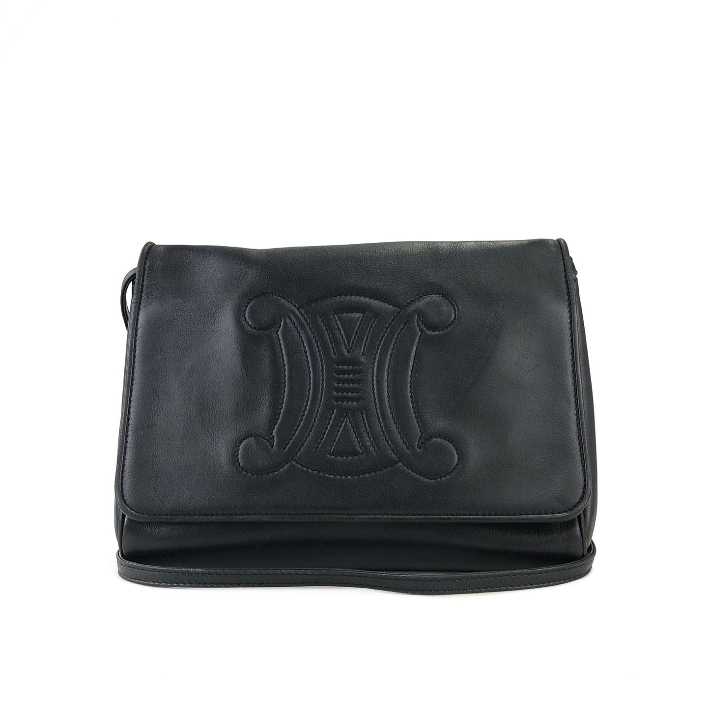 CELINE Triomphe Leather Crossbody Shoulder Bag Black Old Celine vintage wj4jid
