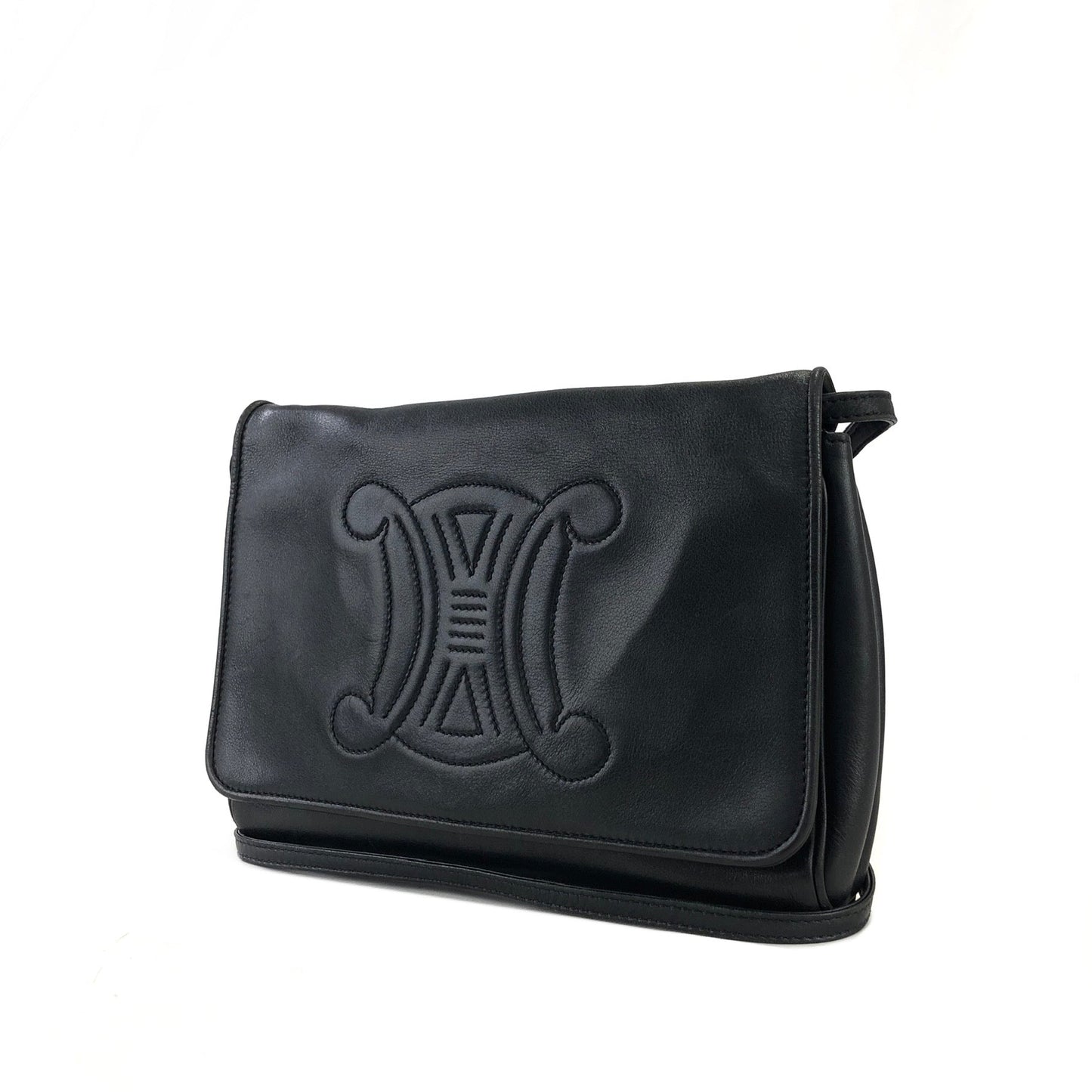 CELINE Triomphe Leather Crossbody Shoulder Bag Black Old Celine vintage wj4jid