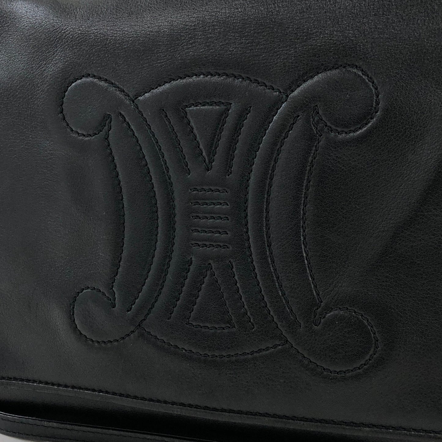 CELINE Triomphe Leather Crossbody Shoulder Bag Black Old Celine vintage wj4jid