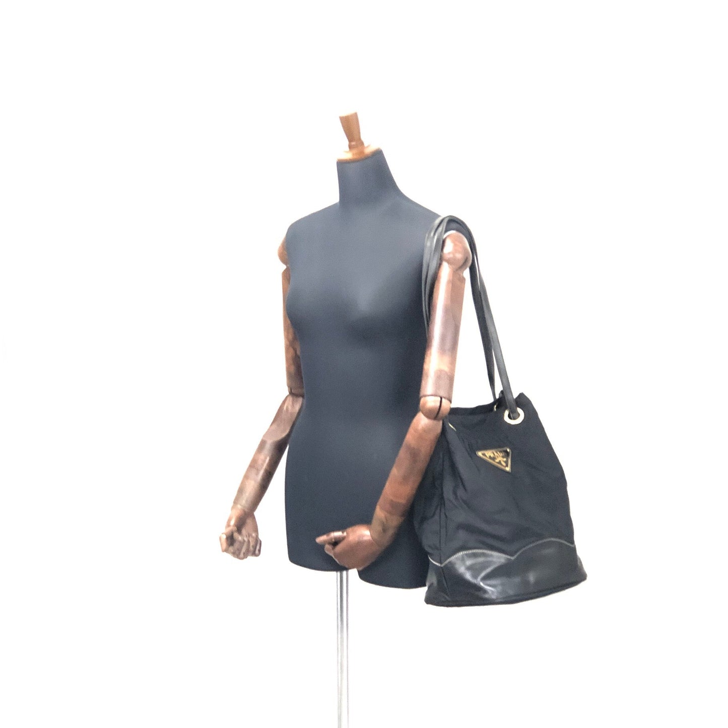 PRADA Triangle logo Nylon Bucket Tote bag Black Vintage 6azkzz