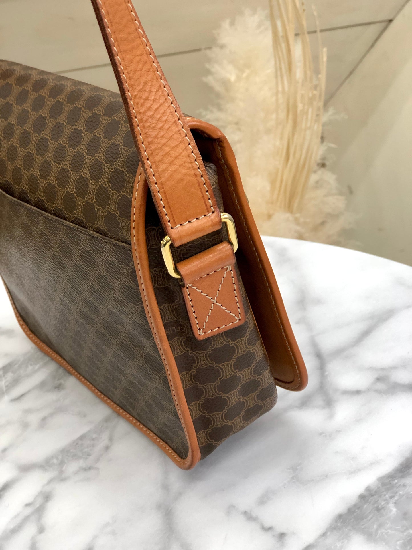 CELINE Macadam Gancini Front zipper Square Shoulderbag Brown Vintage Old celine pwfngn