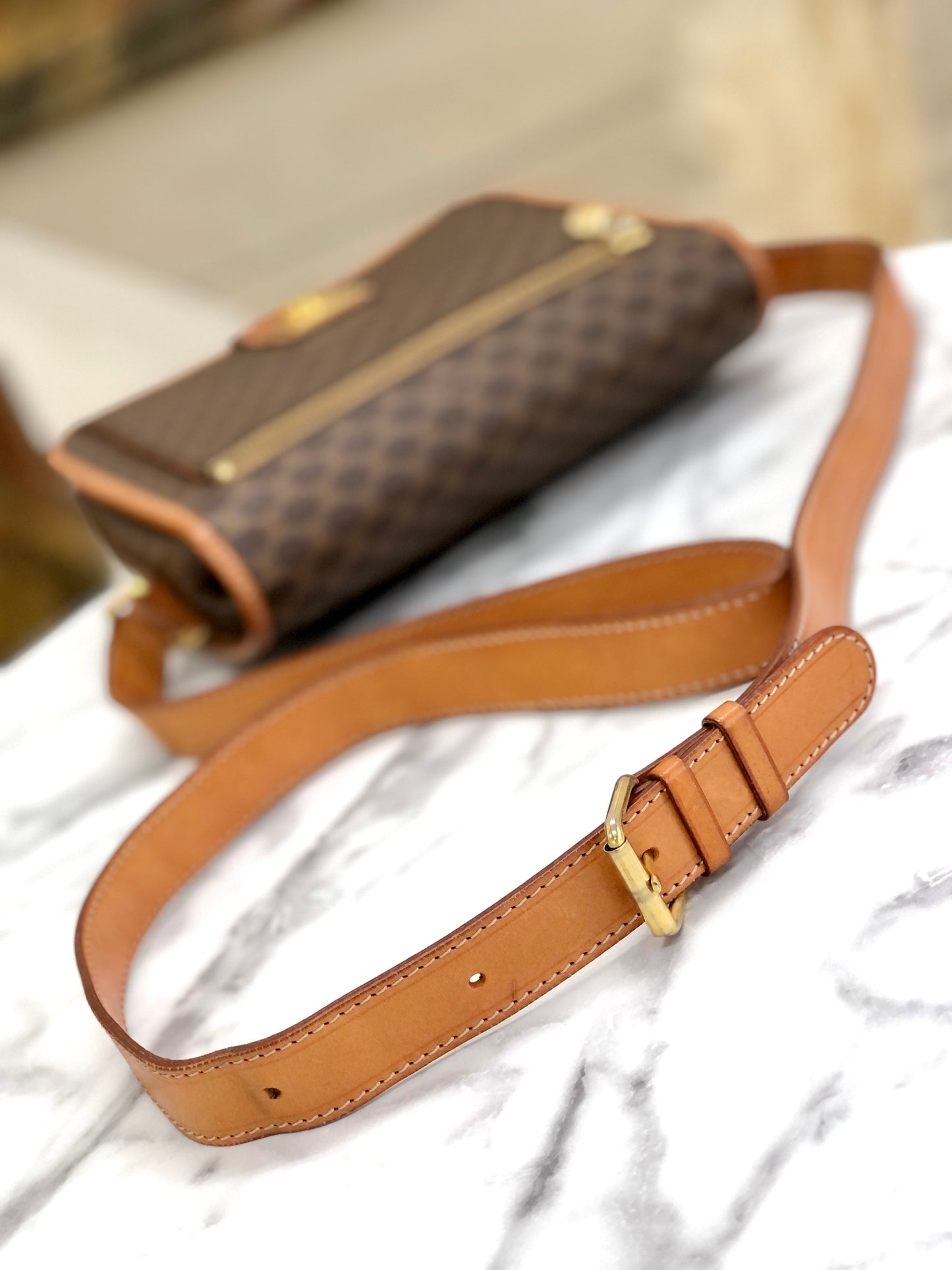 CELINE Macadam Gancini Front zipper Square Shoulderbag Brown Vintage Old celine pwfngn
