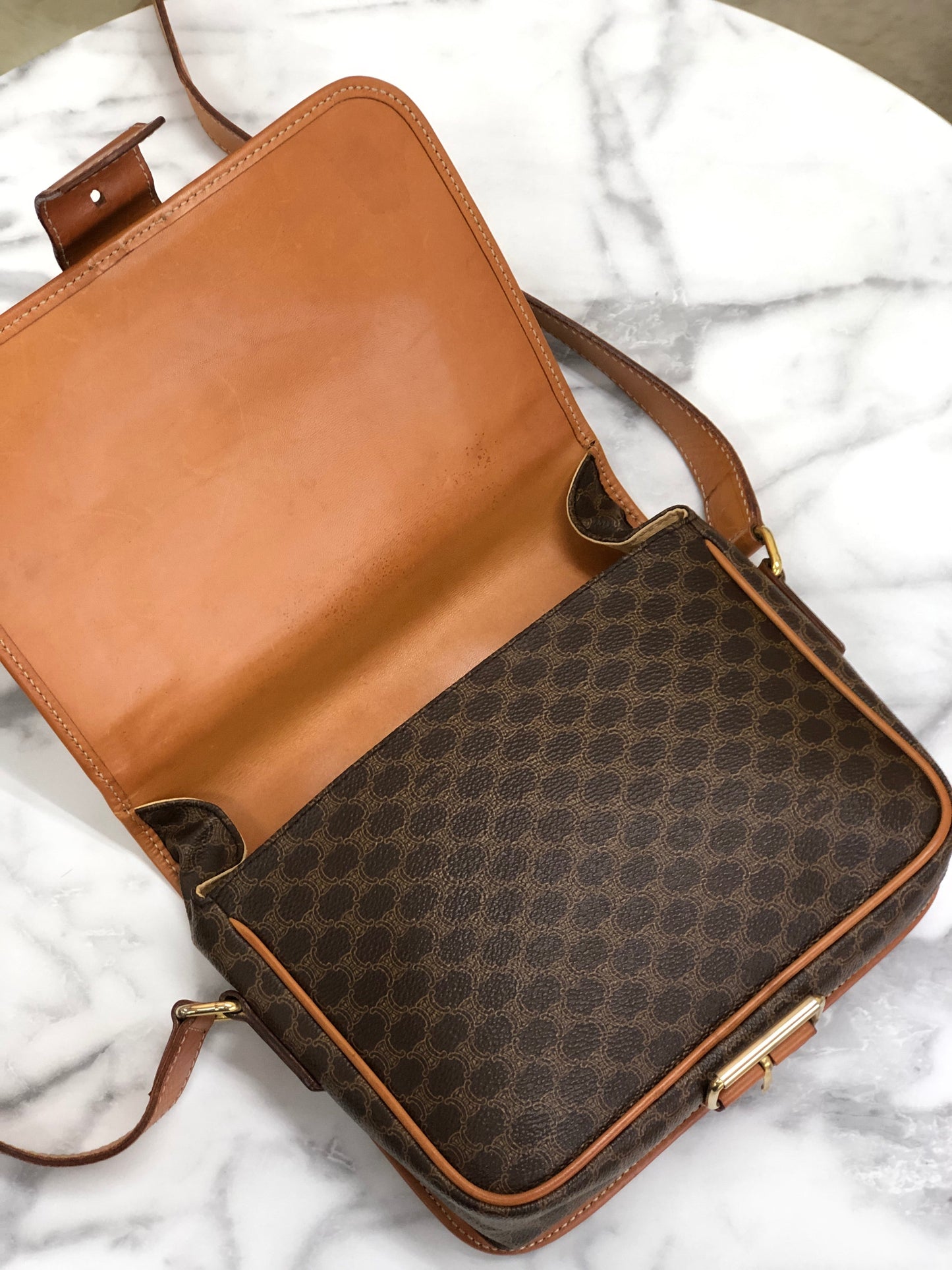 CELINE Macadam Gancini Front zipper Square Shoulderbag Brown Vintage Old celine pwfngn