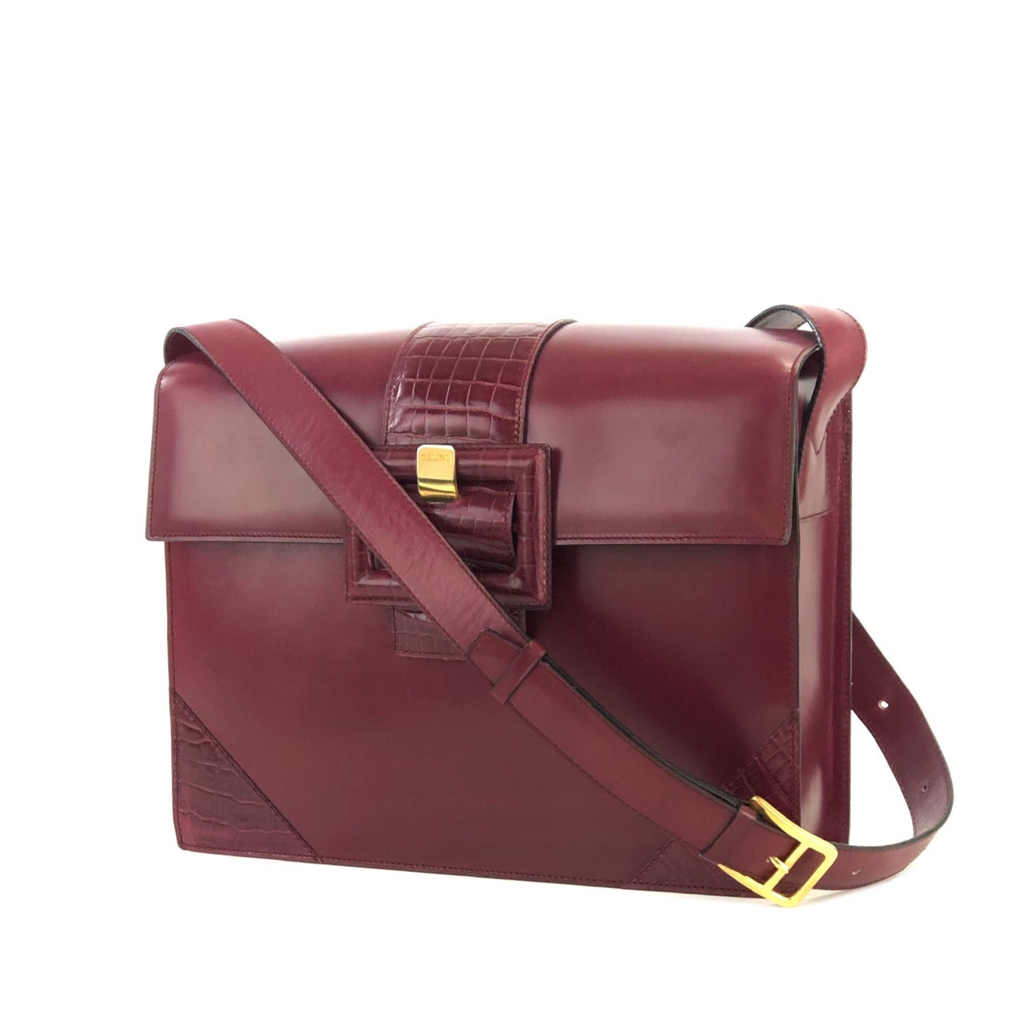 CELINE Front Buckle Crossbody Box Shoulder bag Wine red Vintage Old CELINE wvxw4y