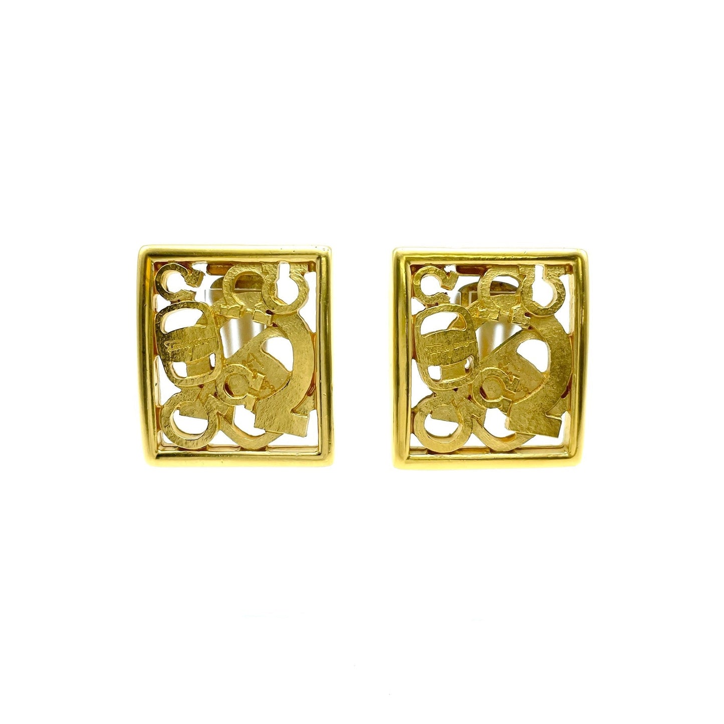 Salvatore Ferragamo Gancini Vala metal fittings square earrings gold vintage old cz3c57
