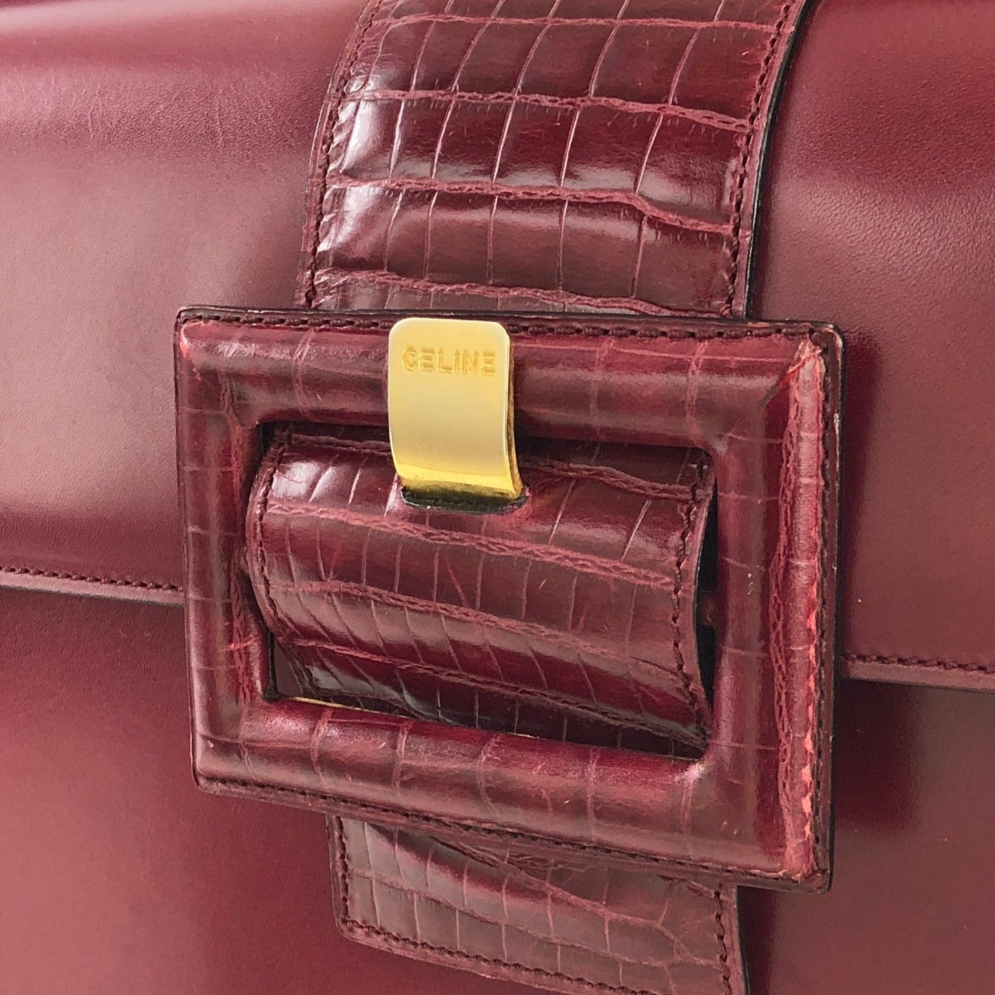 CELINE Front Buckle Crossbody Box Shoulder bag Wine red Vintage Old CELINE wvxw4y