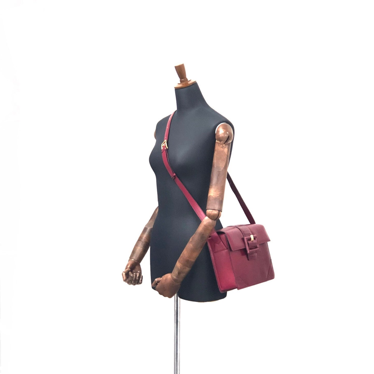 CELINE Front Buckle Crossbody Box Shoulder bag Wine red Vintage Old CELINE wvxw4y