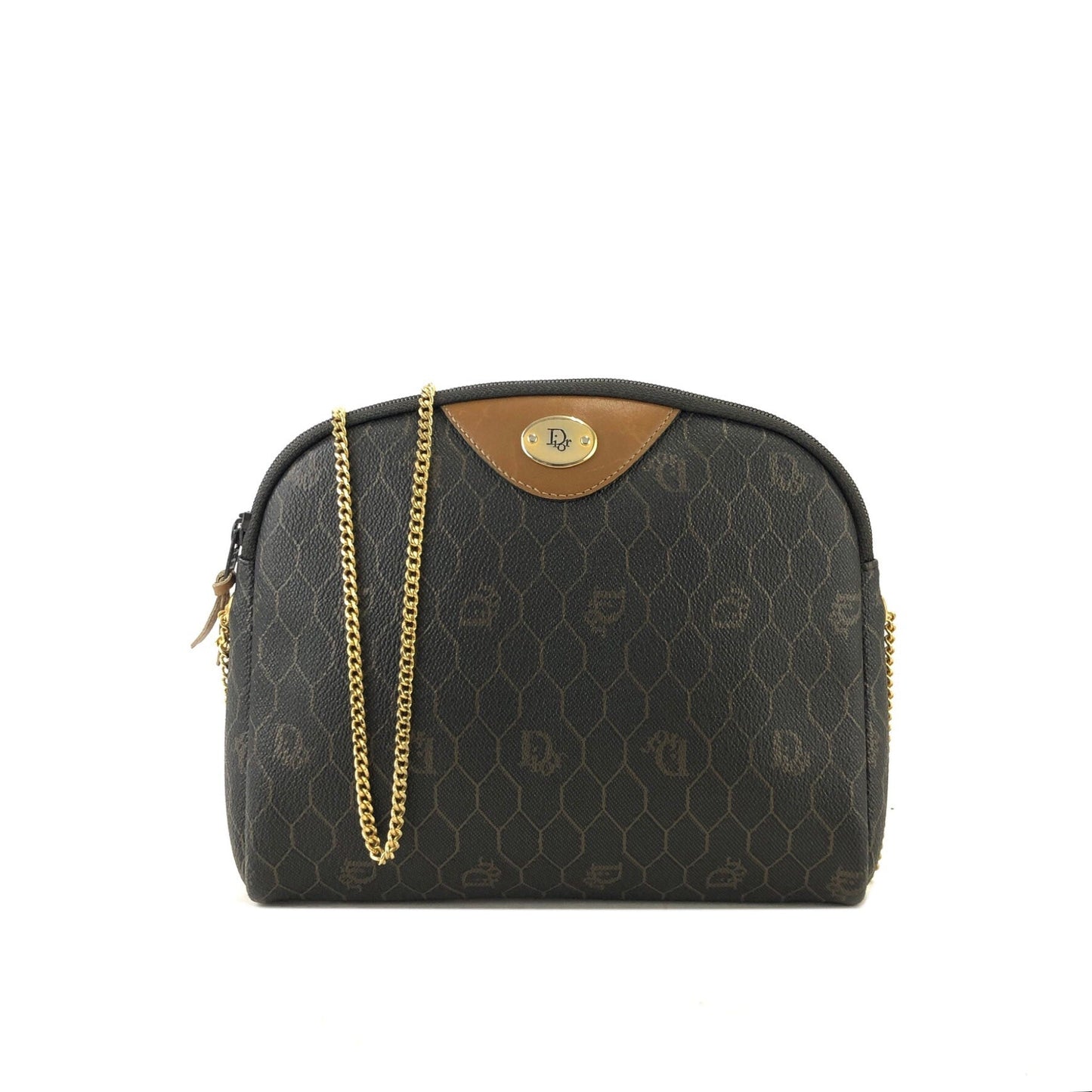 Christian Dior Logo Honeycomb Pattern Crossbody Small Shoulderbag Black Brown Vintage Old bd8aen