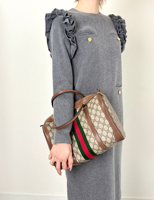 GUCCI Sherry Line Small Boston bag Handbag Brown Vintage wub827