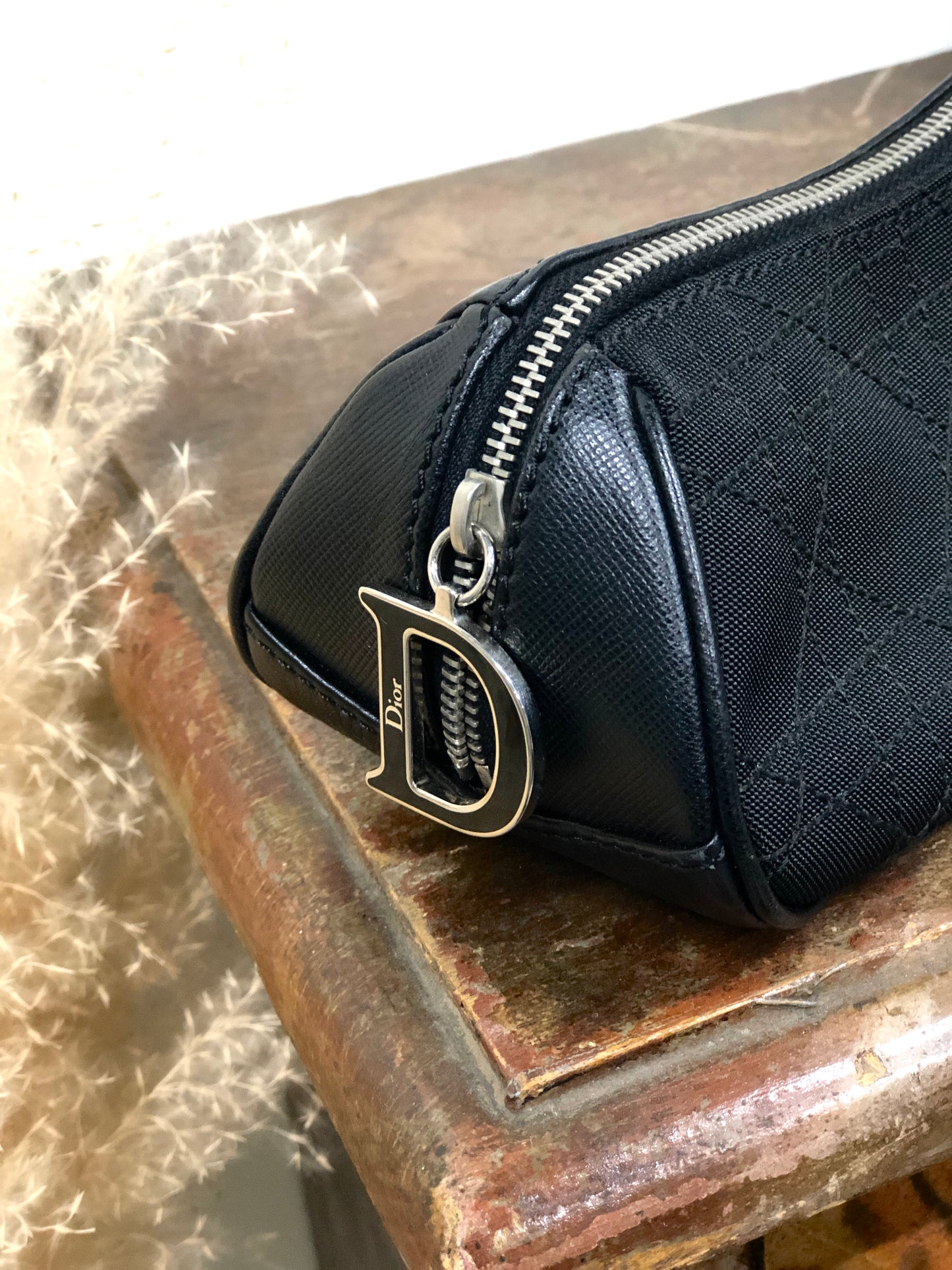 Christian Dior Cannage Charm Canvas Pouch Black Vintage Old 66dgej