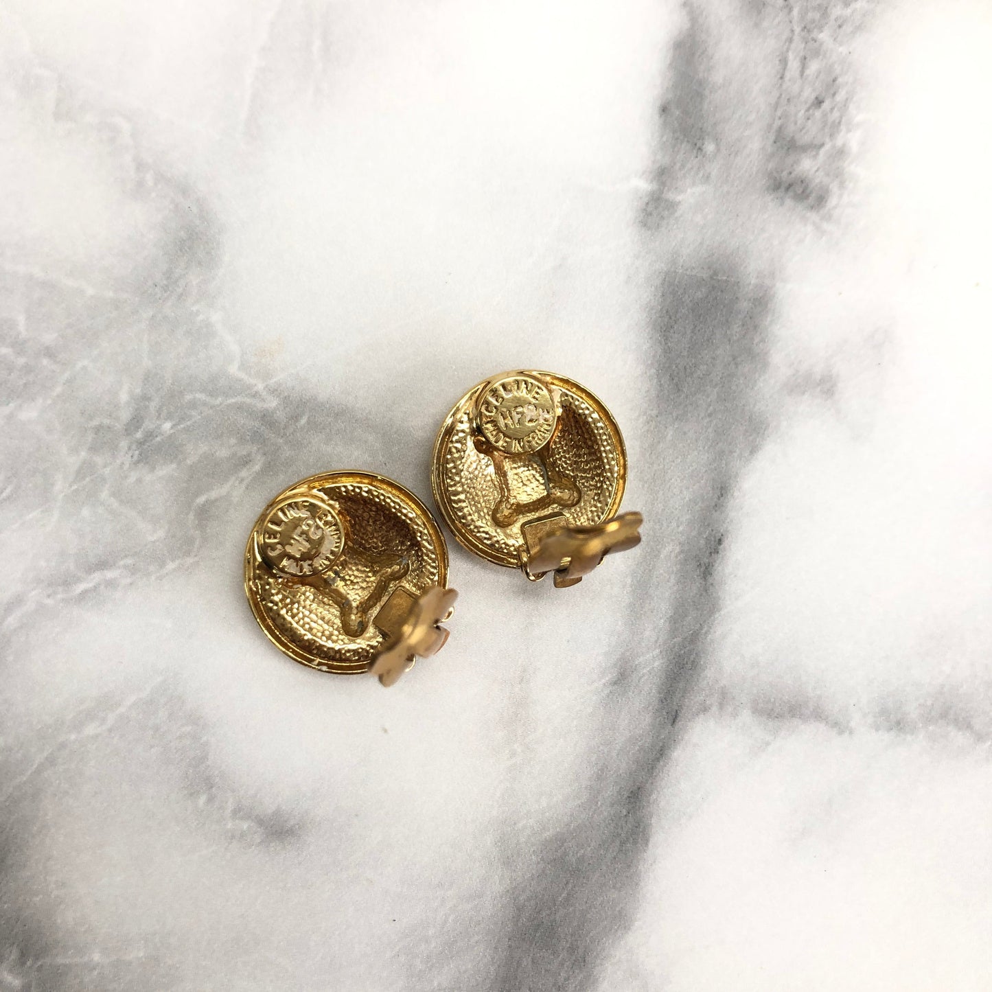 CELINE Triomphe Circle earrings white gold vintage old accessories g22nck