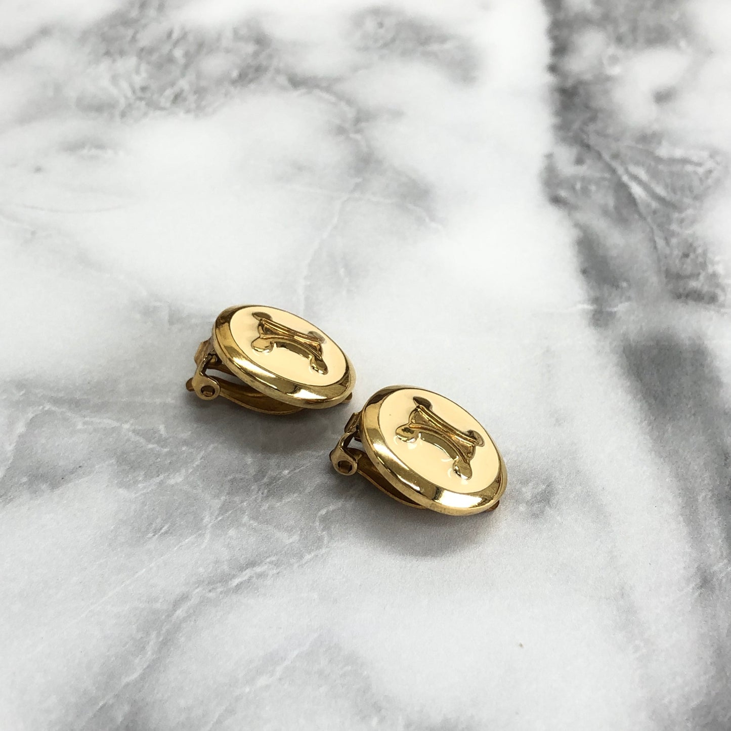 CELINE Triomphe Circle earrings white gold vintage old accessories g22nck