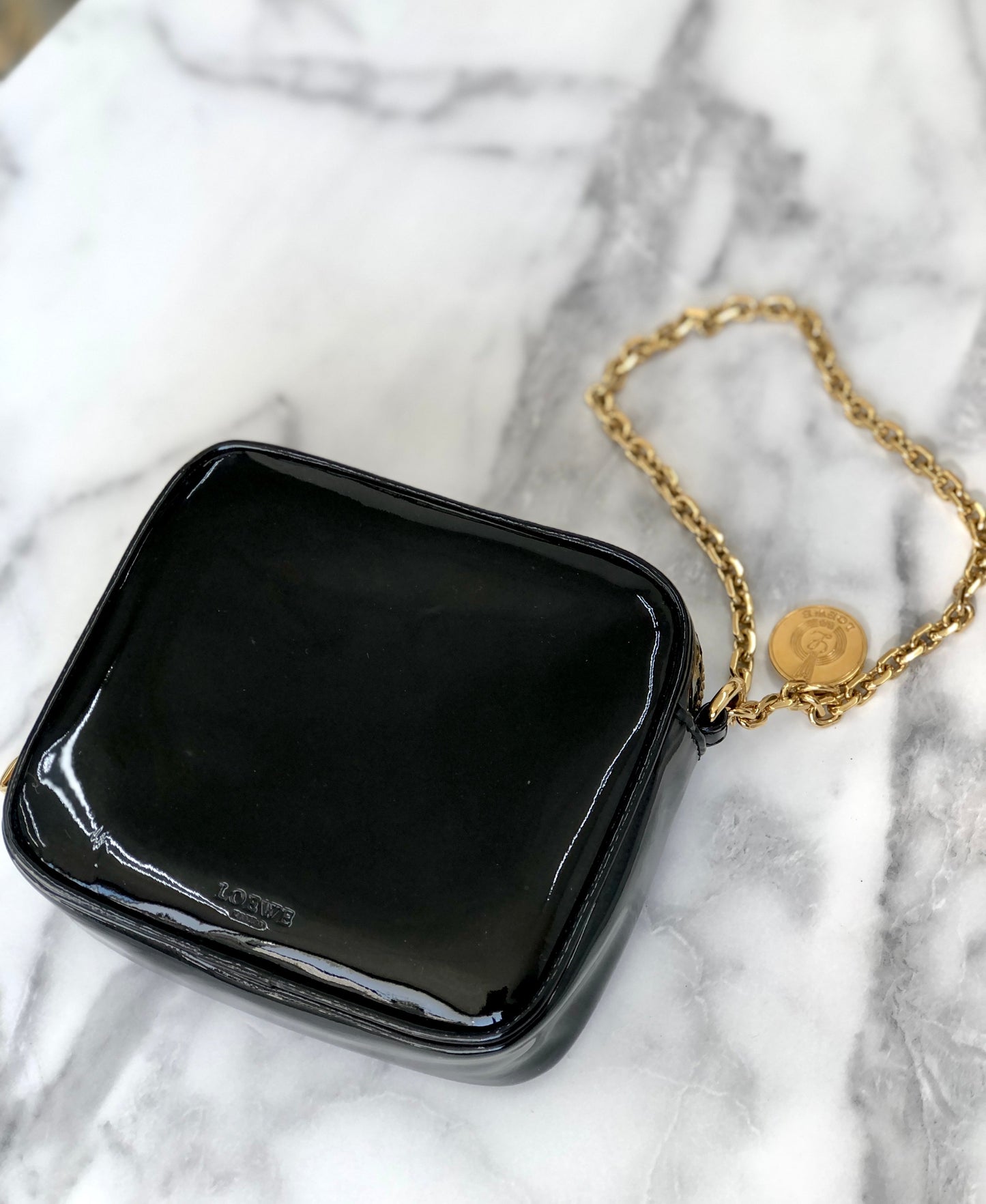 LOEWE Patent leather Chain Mini bag Pouch Black Vintage Old cg2mth