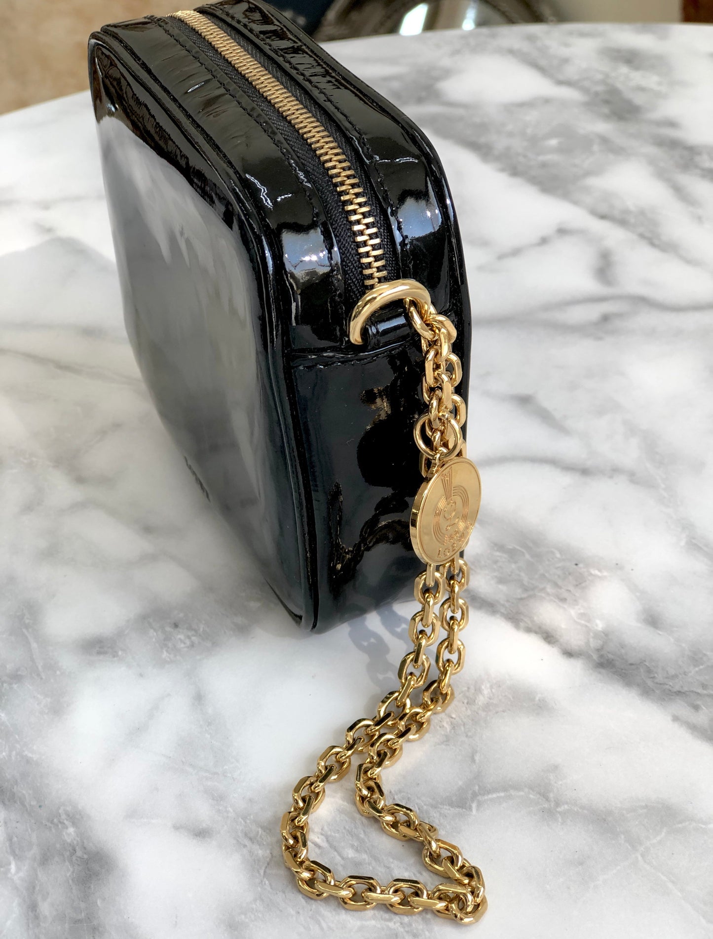 LOEWE Patent leather Chain Mini bag Pouch Black Vintage Old cg2mth