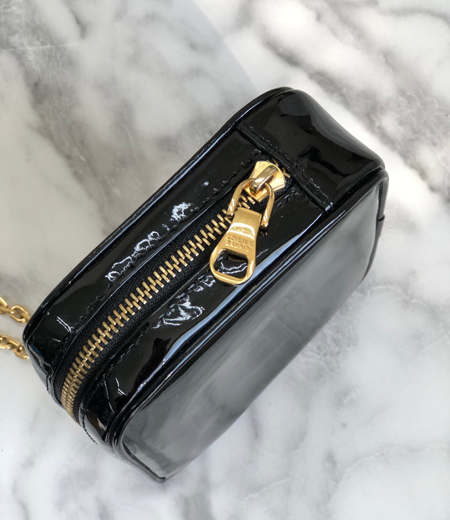 LOEWE Patent leather Chain Mini bag Pouch Black Vintage Old cg2mth