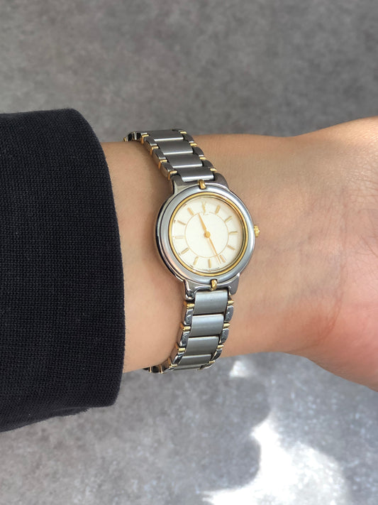 Yves Saint Laurent YSL Logo Quartz Watch Silver×Gold 5420-F45413 Vintage m3ywcg