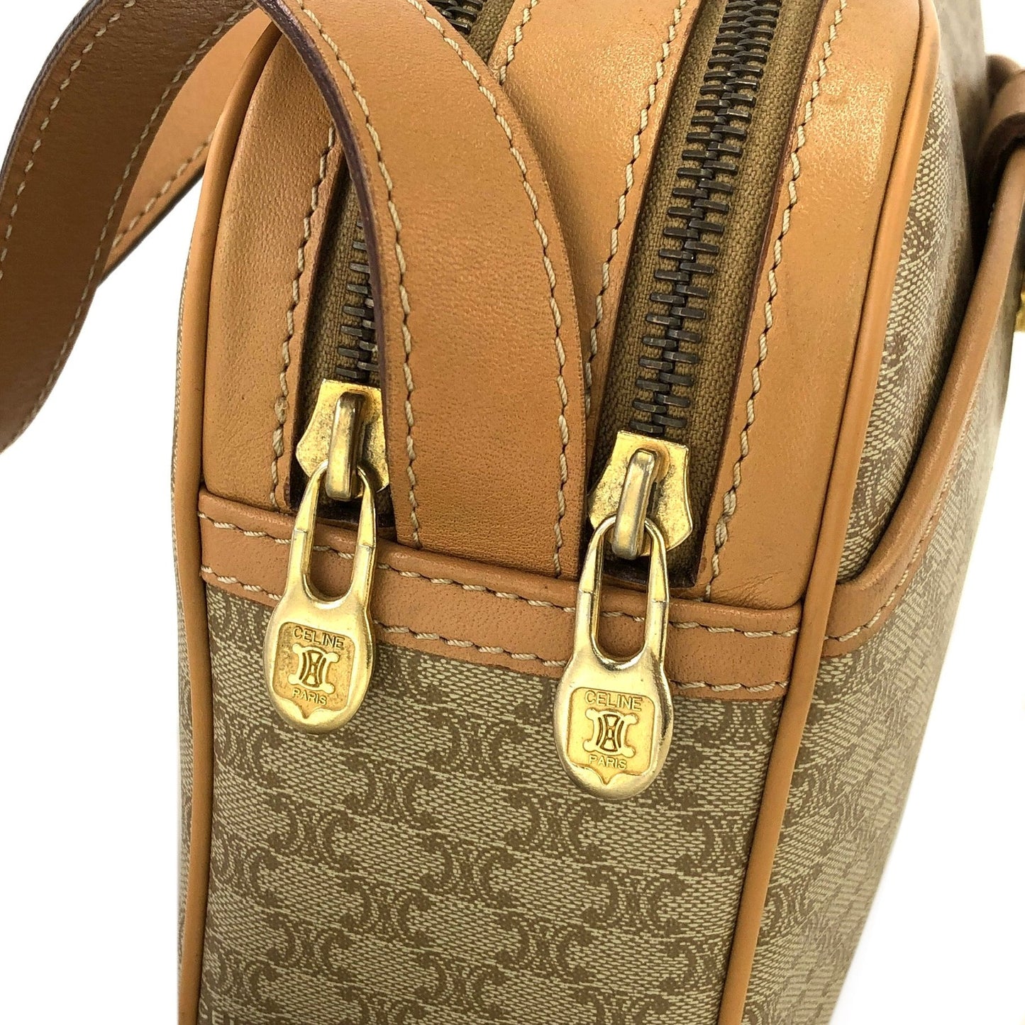 CELINE Macadam Gancini Double Zipper Shoulder bag Beige Vintage Old CELINE ka2sir