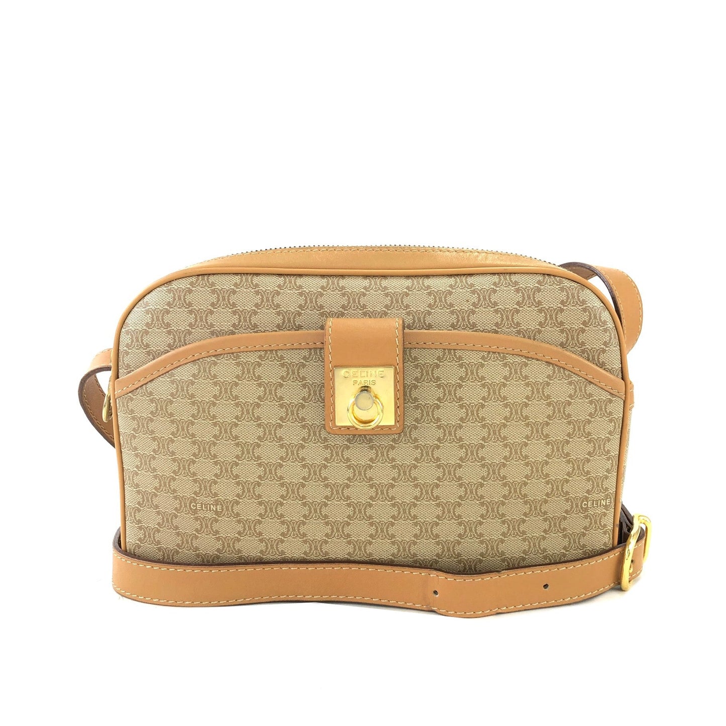 CELINE Macadam Gancini Double Zipper Shoulder bag Beige Vintage Old CELINE ka2sir