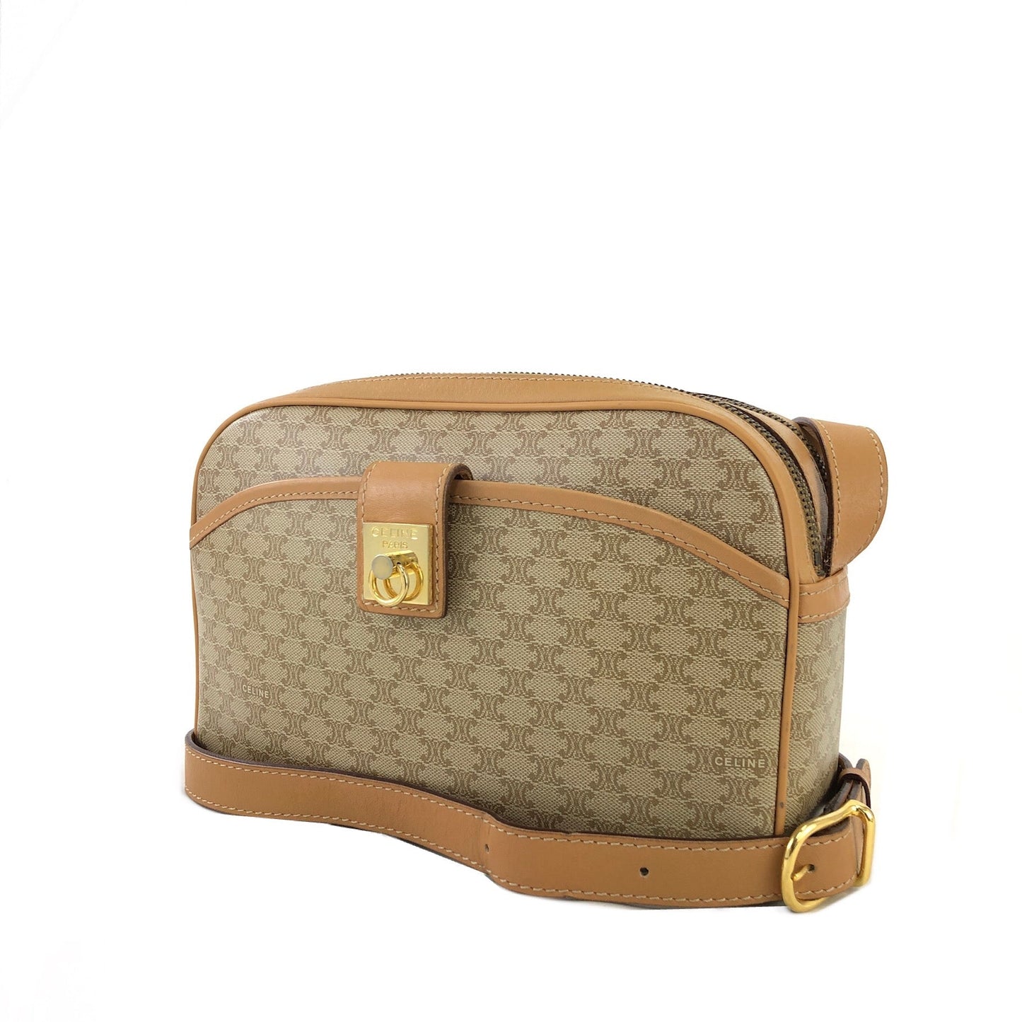 CELINE Macadam Gancini Double Zipper Shoulder bag Beige Vintage Old CELINE ka2sir