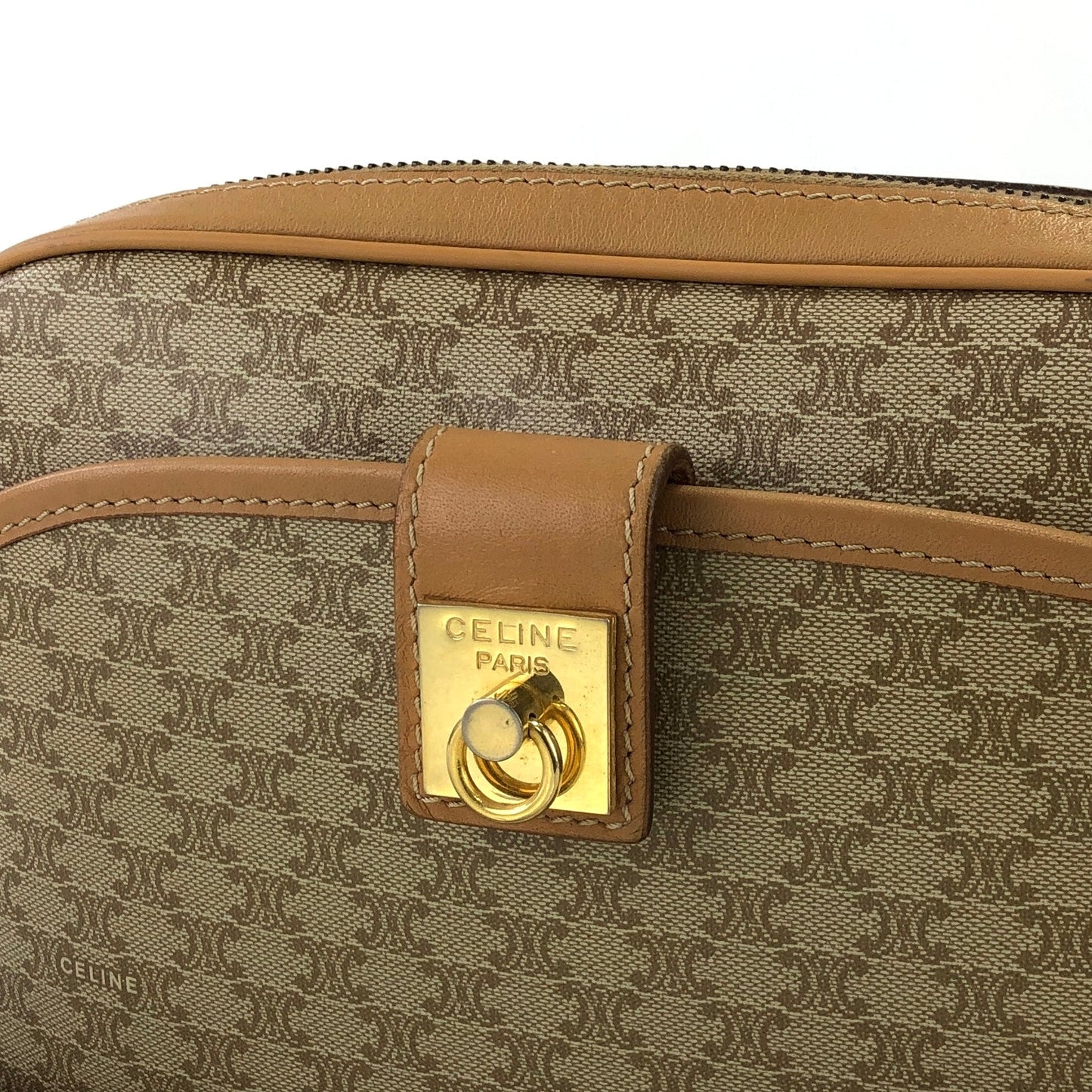 CELINE Macadam Gancini Double Zipper Shoulder bag Beige Vintage Old CELINE ka2sir