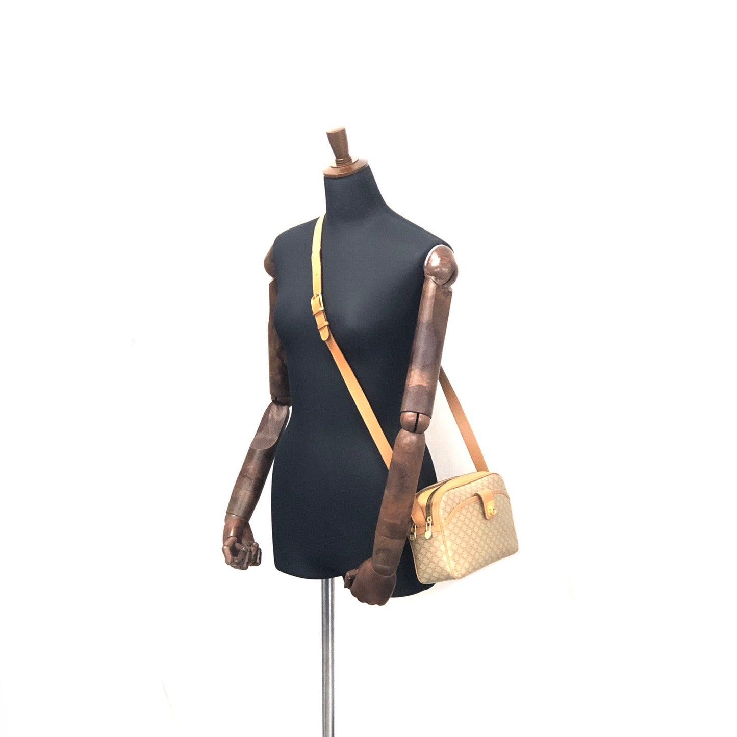 CELINE Macadam Gancini Double Zipper Shoulder bag Beige Vintage Old CELINE ka2sir