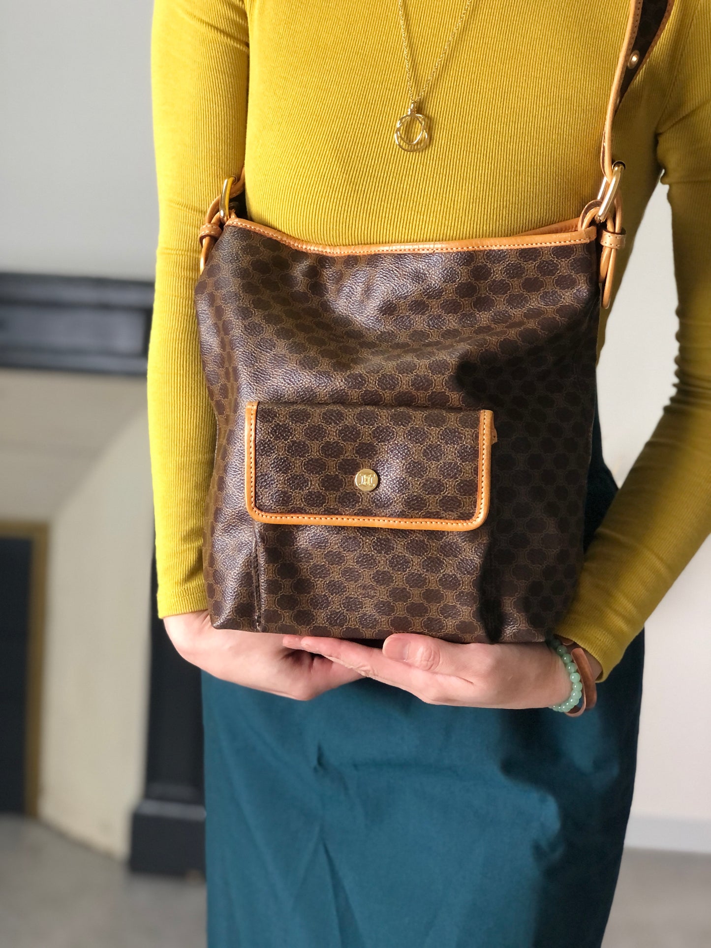 CELINE Macadam Shoulder bag Brown Vintage f23gdx