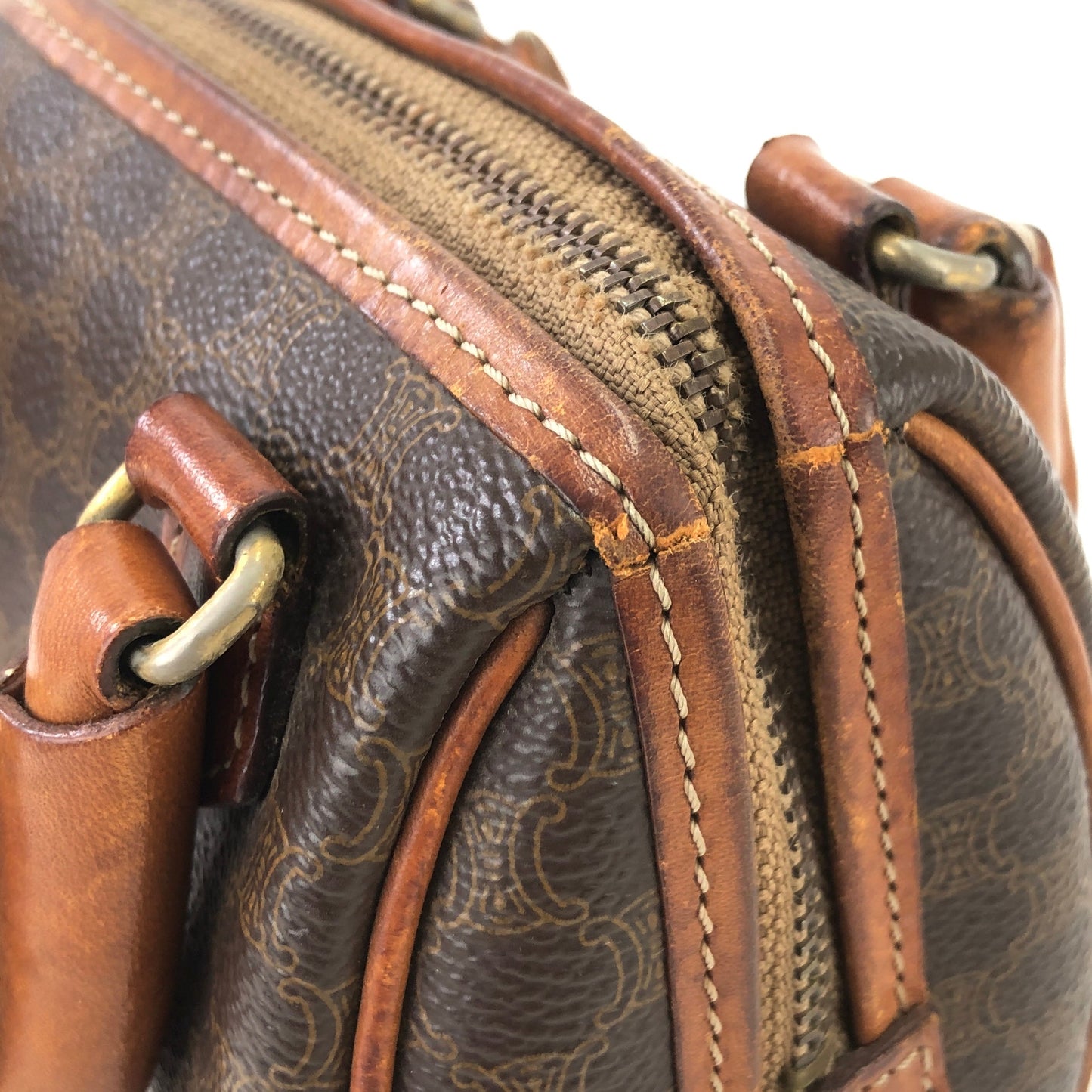 CELINE Macadam Two-way Shoulder bag Mini Boston bag Handbag Brown Vintage Old CELINE ct8j77