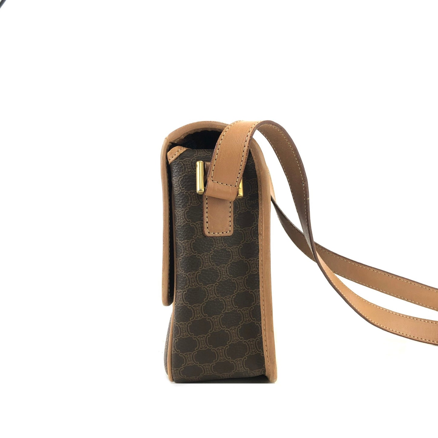 CELINE Macadam Circle logo Crossbody Shoulderbag Brown Vintage Old Celine pue5hk