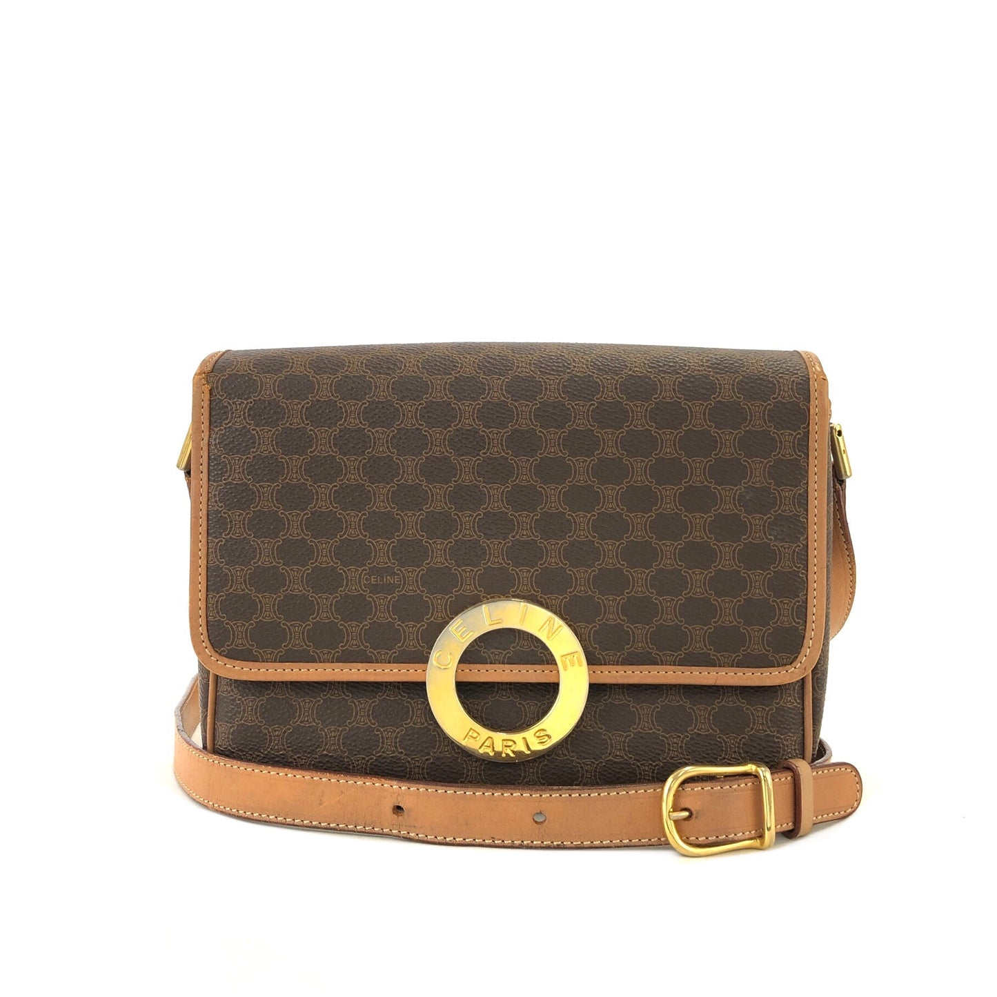 CELINE Macadam Circle logo Crossbody Shoulderbag Brown Vintage Old Celine pue5hk