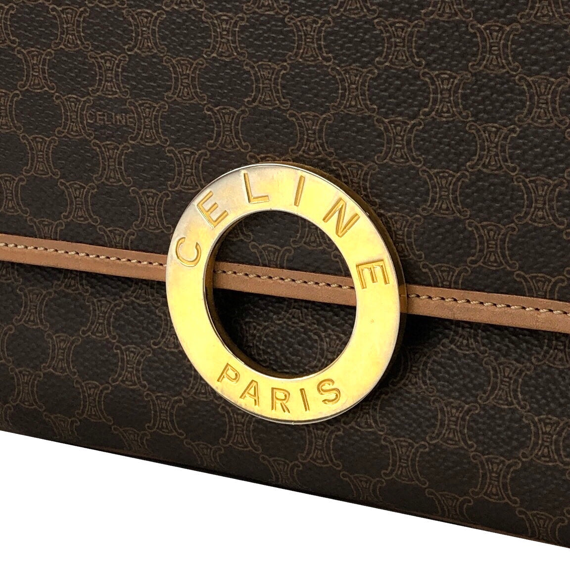 CELINE Macadam Circle logo Crossbody Shoulderbag Brown Vintage Old Celine pue5hk