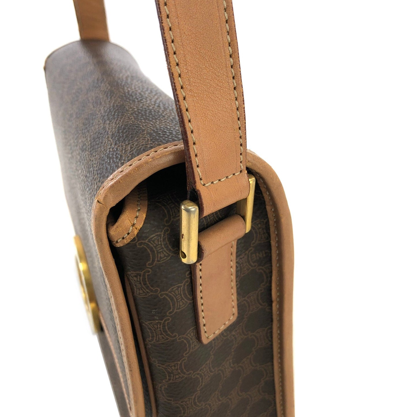CELINE Macadam Circle logo Crossbody Shoulderbag Brown Vintage Old Celine pue5hk